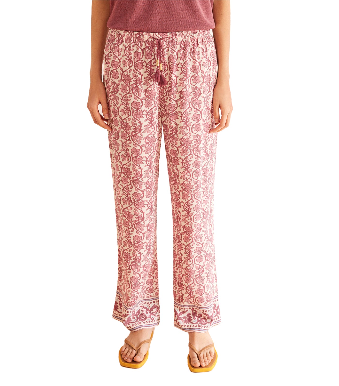 Boho Print Viscose Pants Maroon