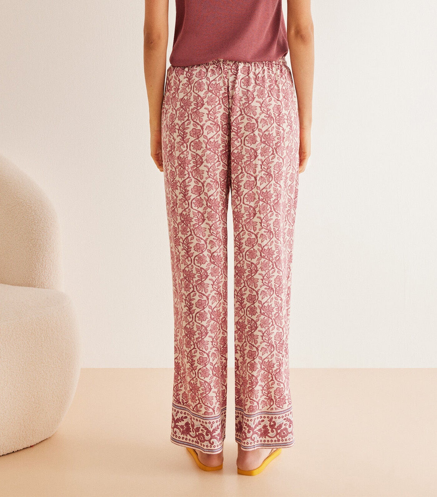 Boho Print Viscose Pants Maroon