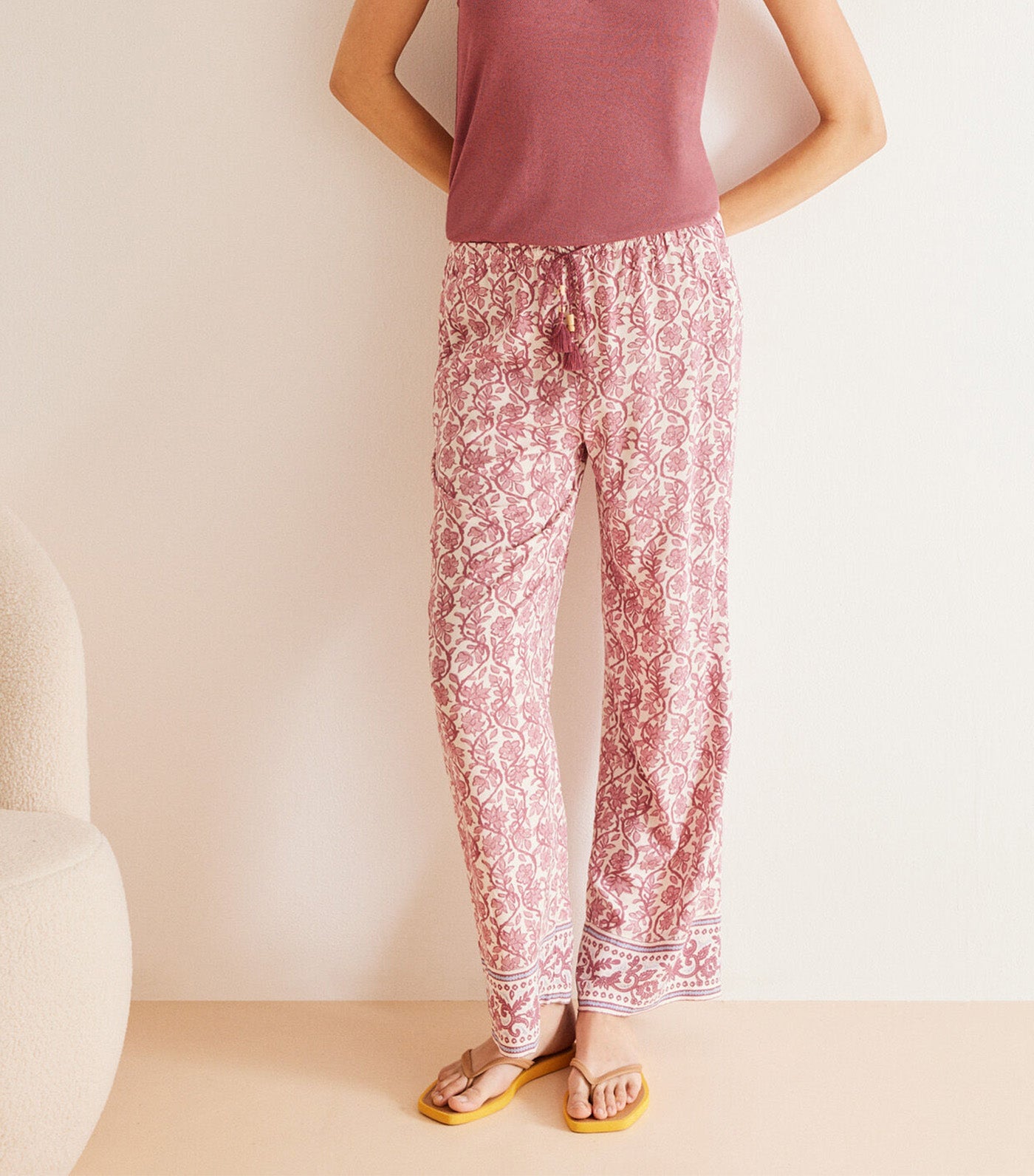 Boho Print Viscose Pants Maroon