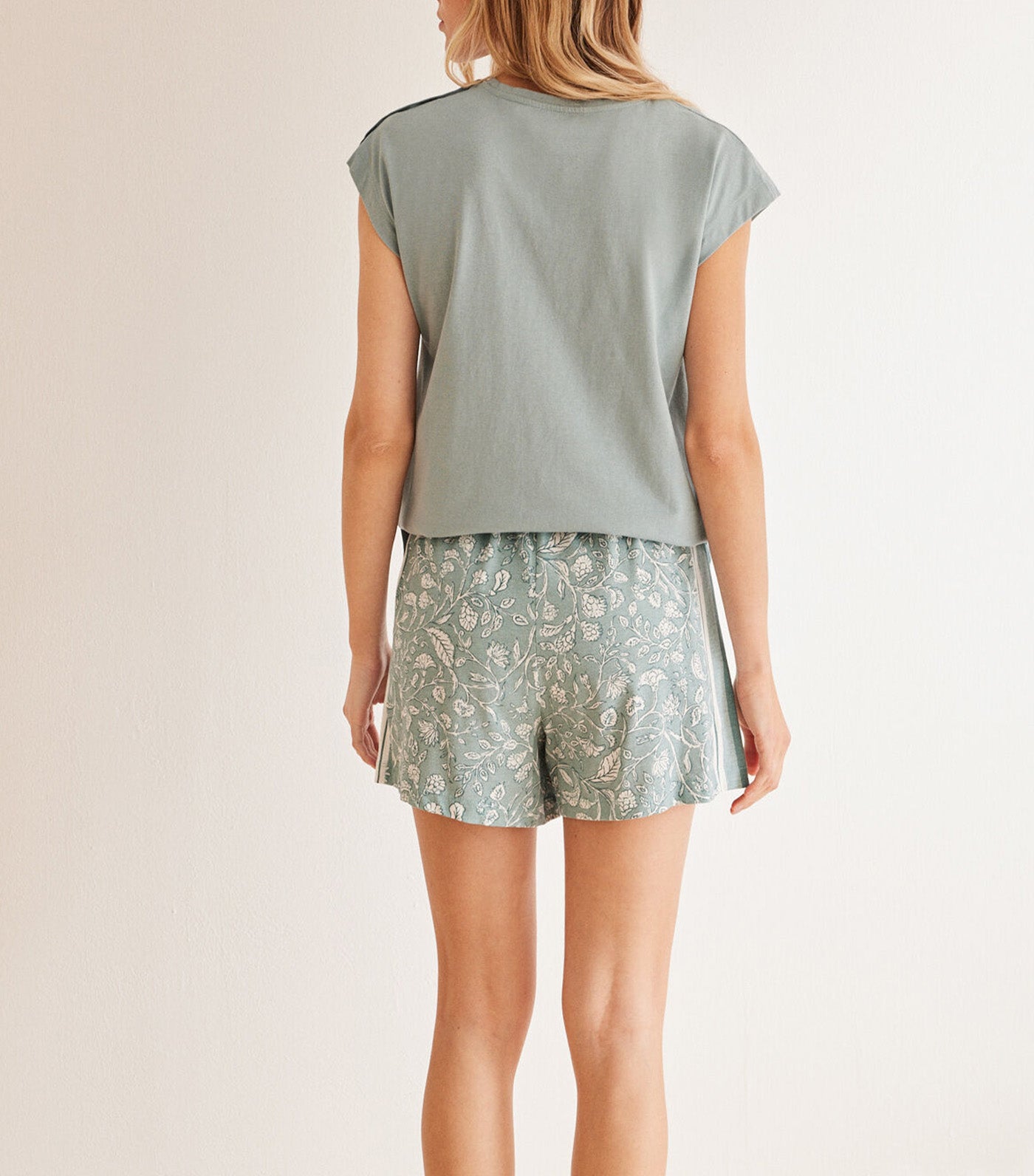 Floral Print Cotton Short Pajamas Blue