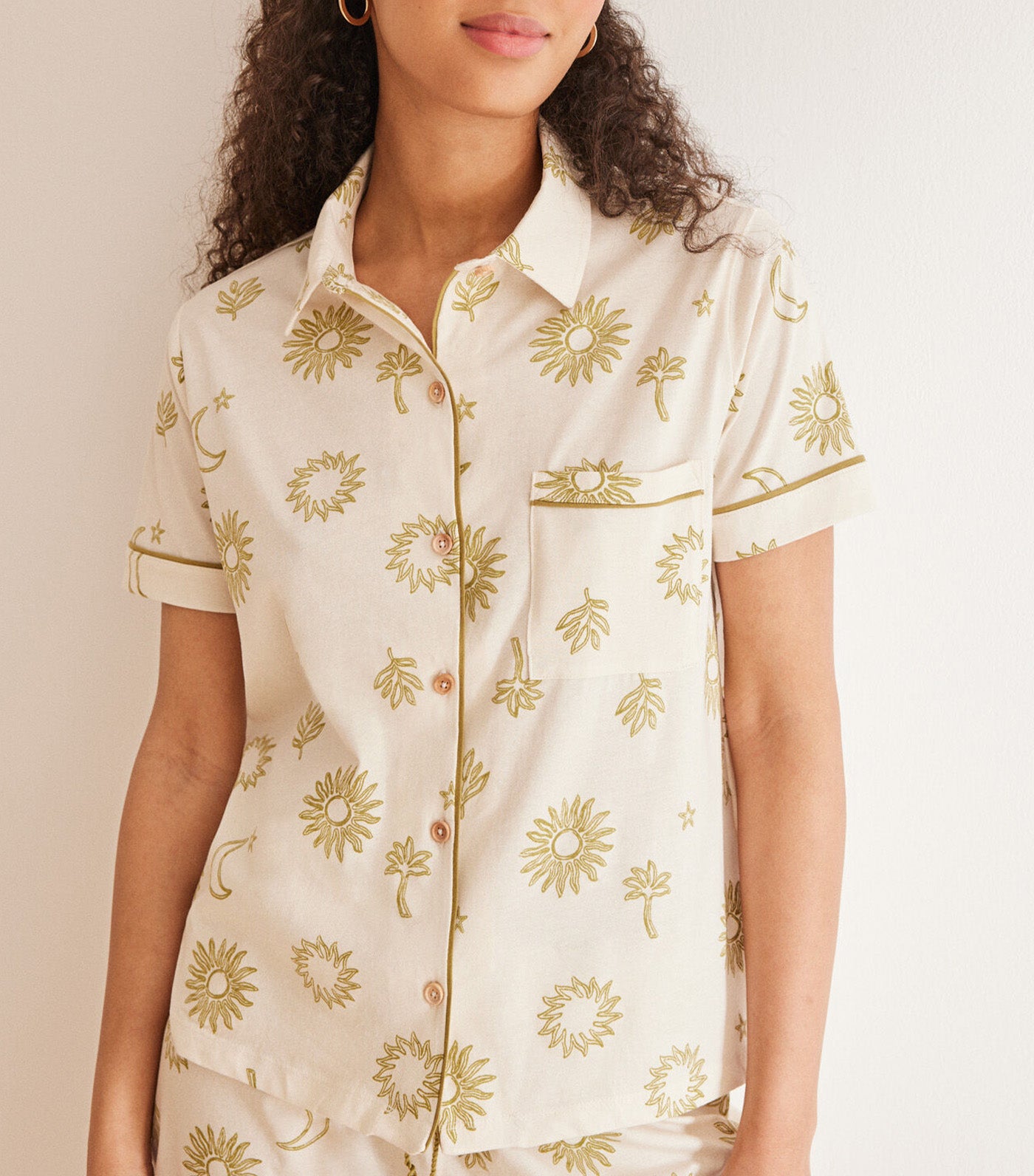 Cotton Shirt Pajama Shorts Green