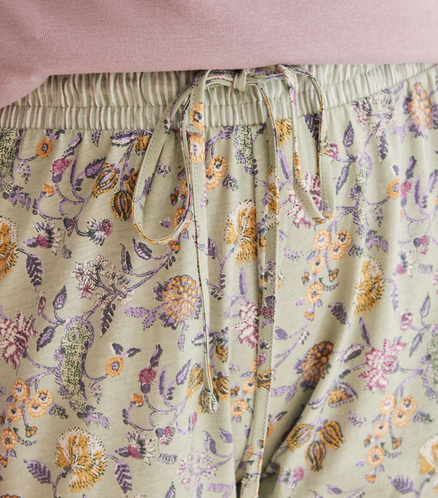 Long Cotton Skinny Floral Pajama Pants Green