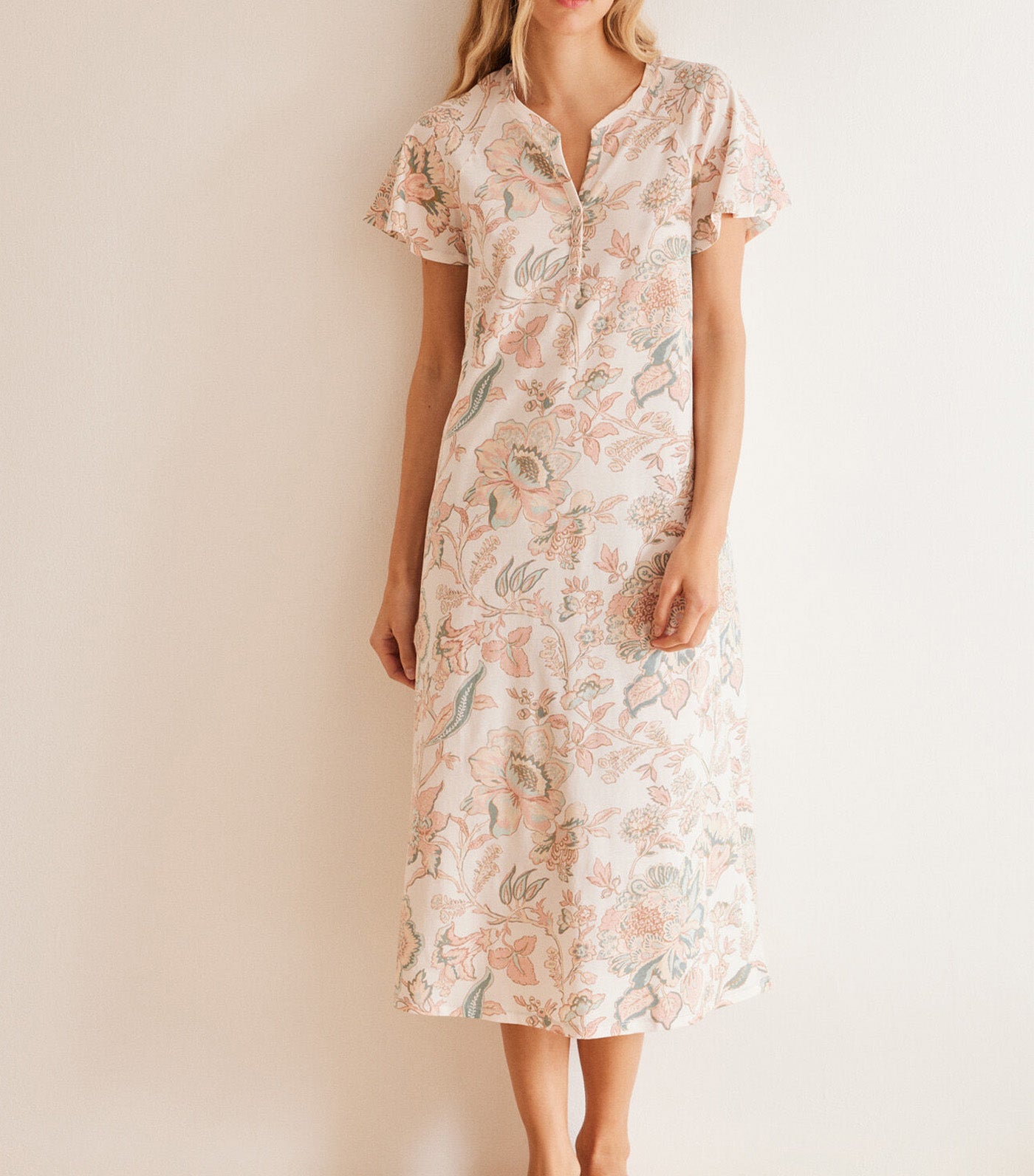 Floral Print Cotton Nightgown White