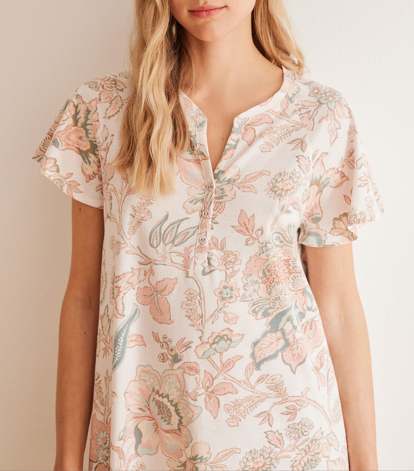 Floral Print Cotton Nightgown White