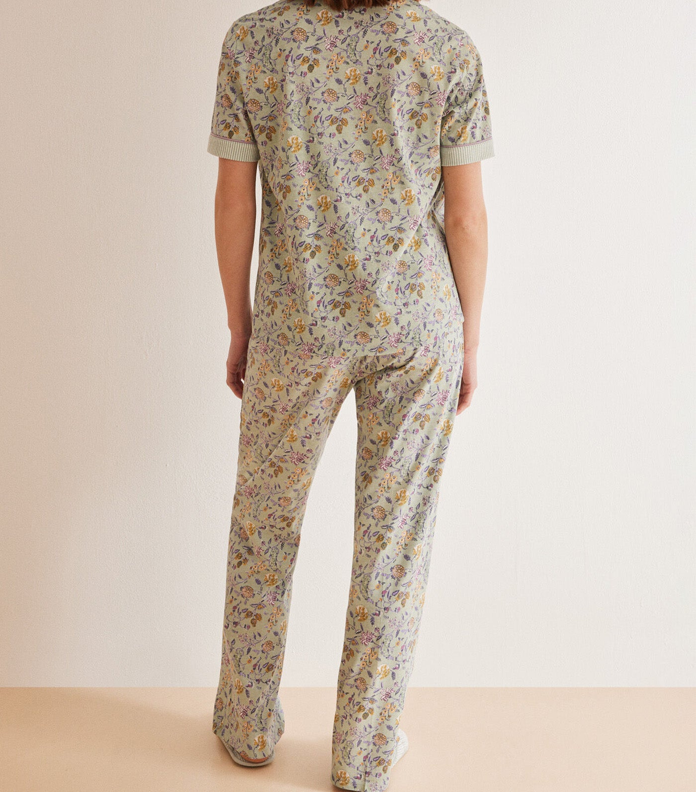 Floral Short Sleeve Shirt Pajamas Green