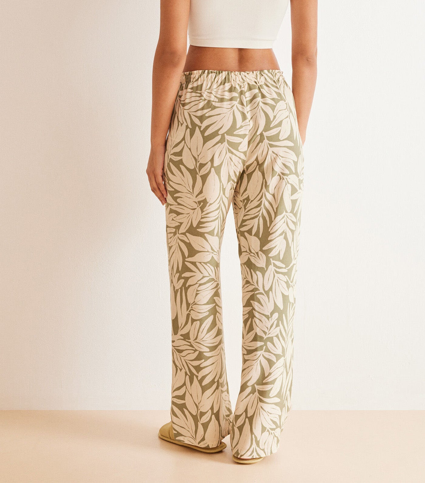 Viscose Trousers with Leaf Print Green