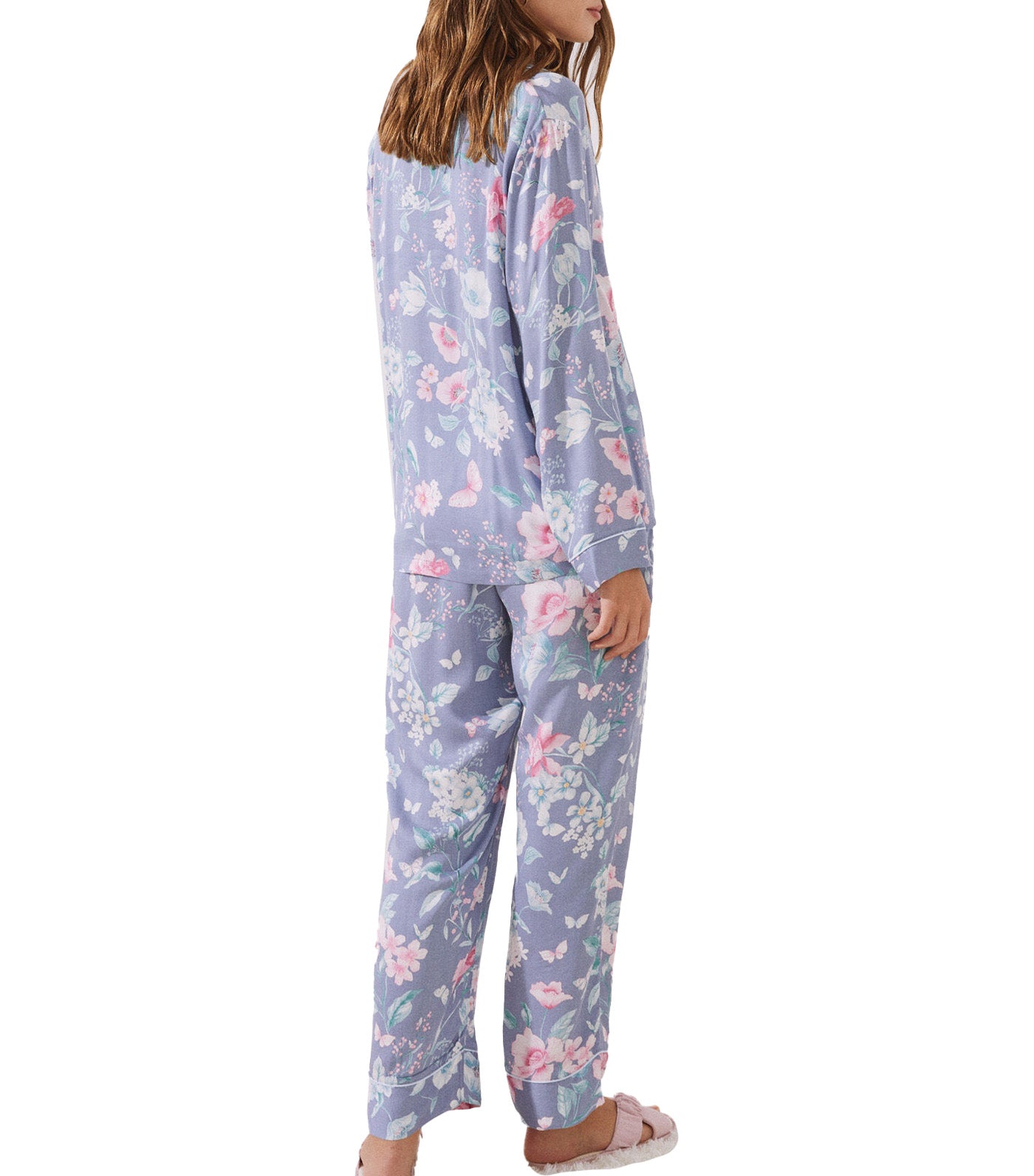Printed Classic Long Pajamas Set Blue