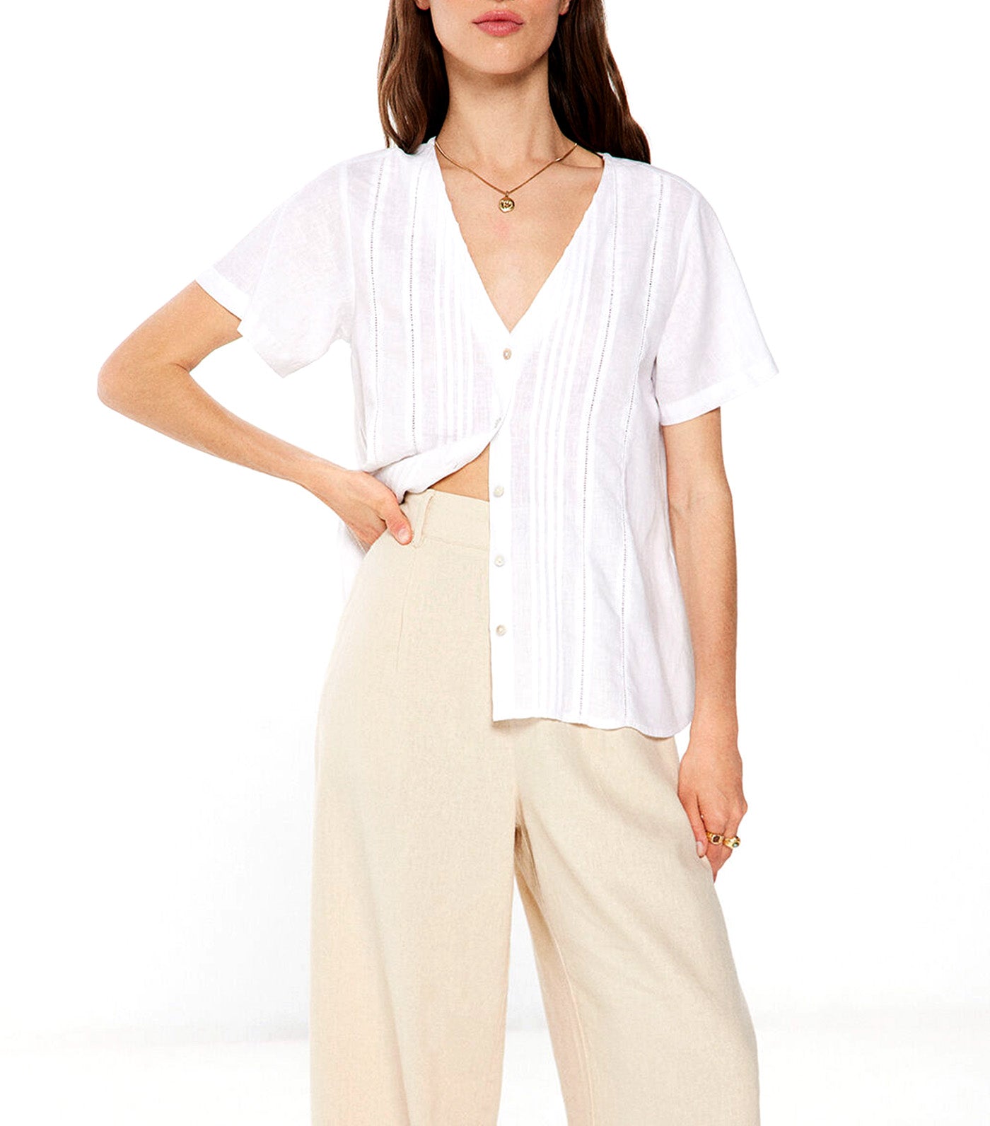 Pintucks Blouse With Linen White