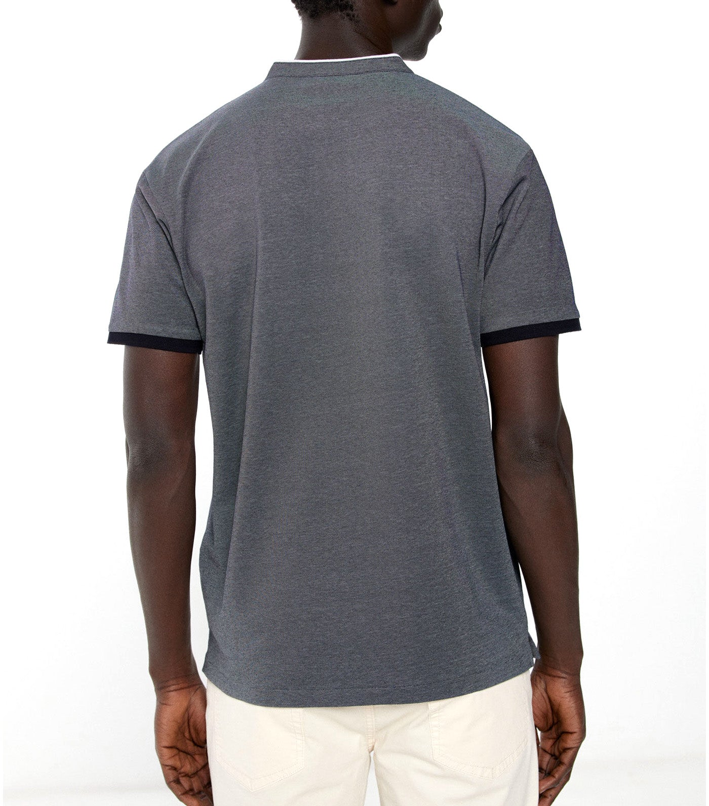 Slim Polo Shirt With Mandarin Collar Dark Gray