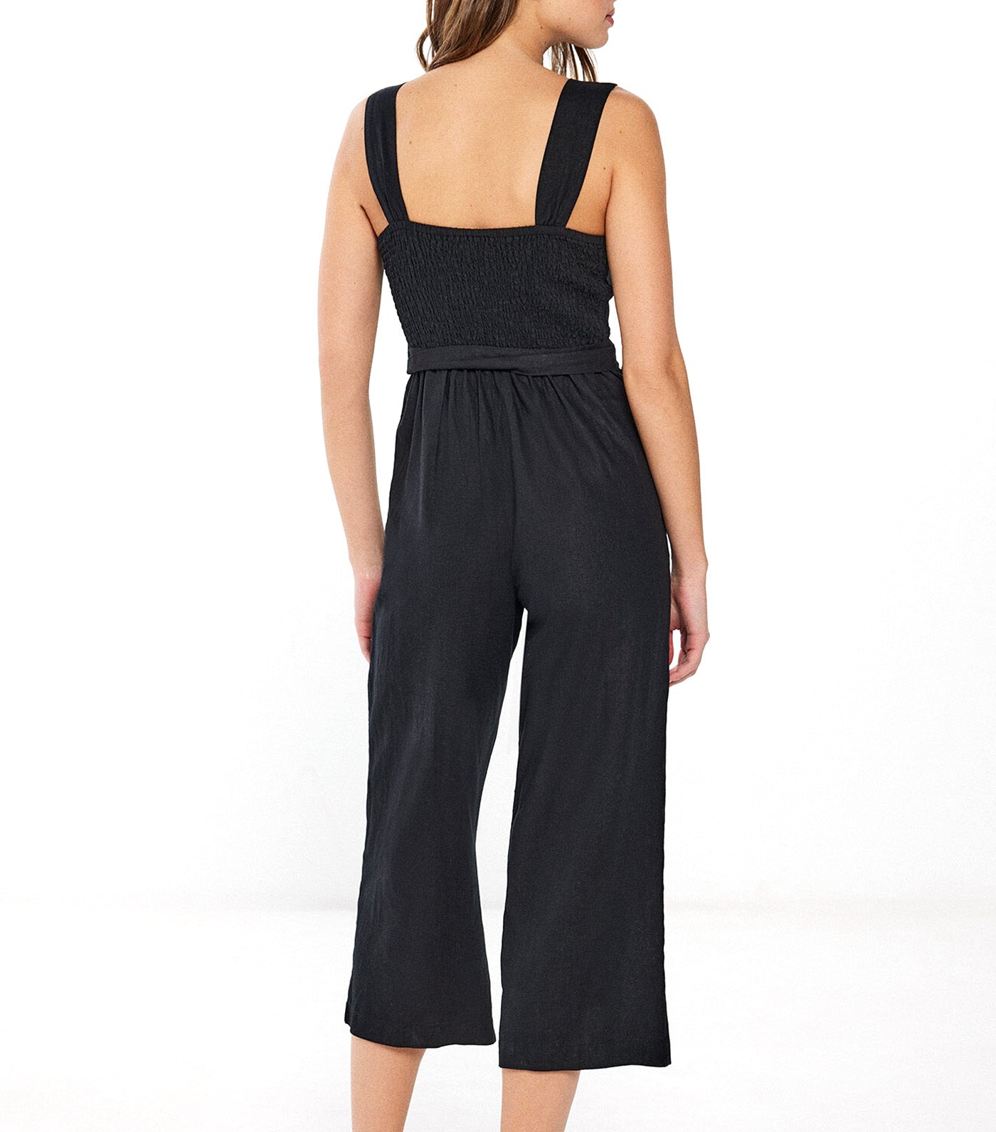 Black Linen Suspenders Jumpsuit