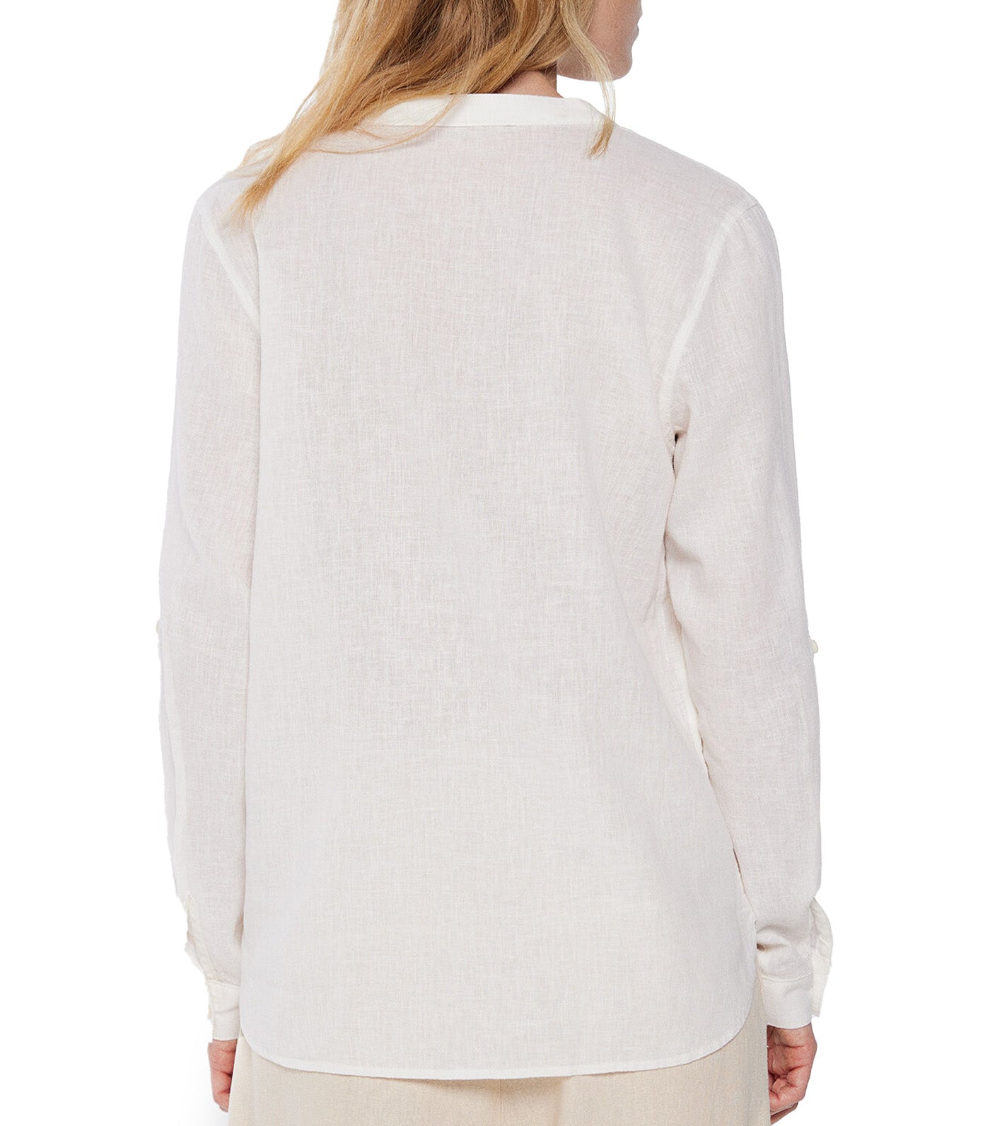 Cotton Linen Mandarin Collar Shirt White