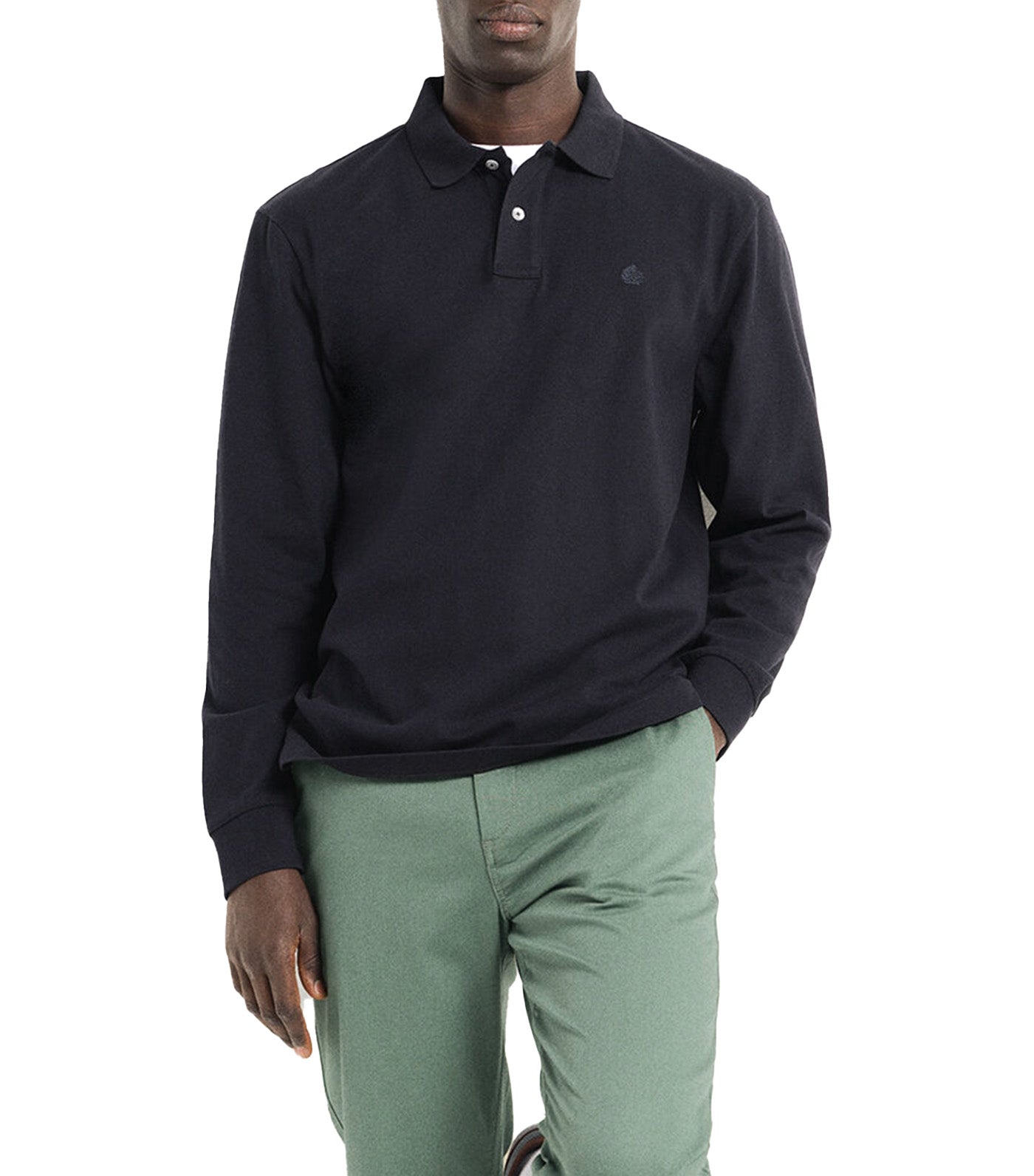 Long Sleeve Basic Polo Shirt Dark Blue