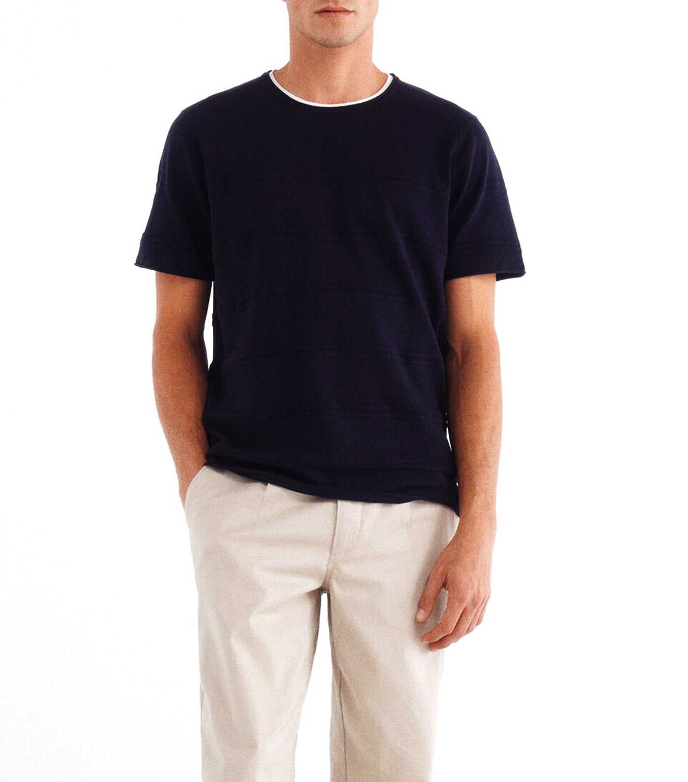 Short Sleeve Textured Jumper Navy