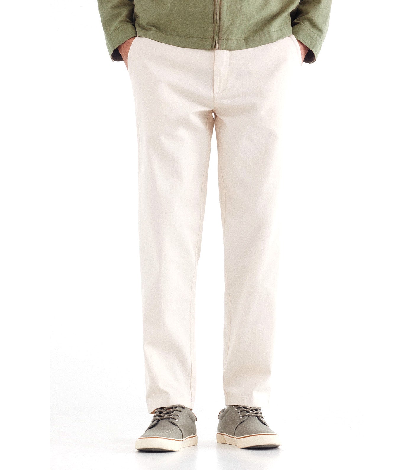Slim Fit Herringbone Trousers White