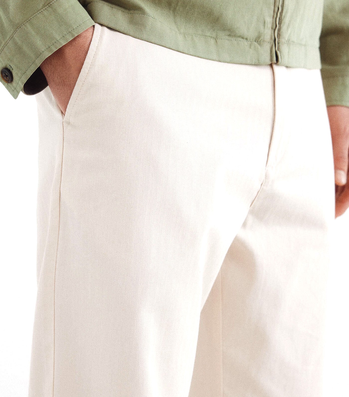Slim Fit Herringbone Trousers White