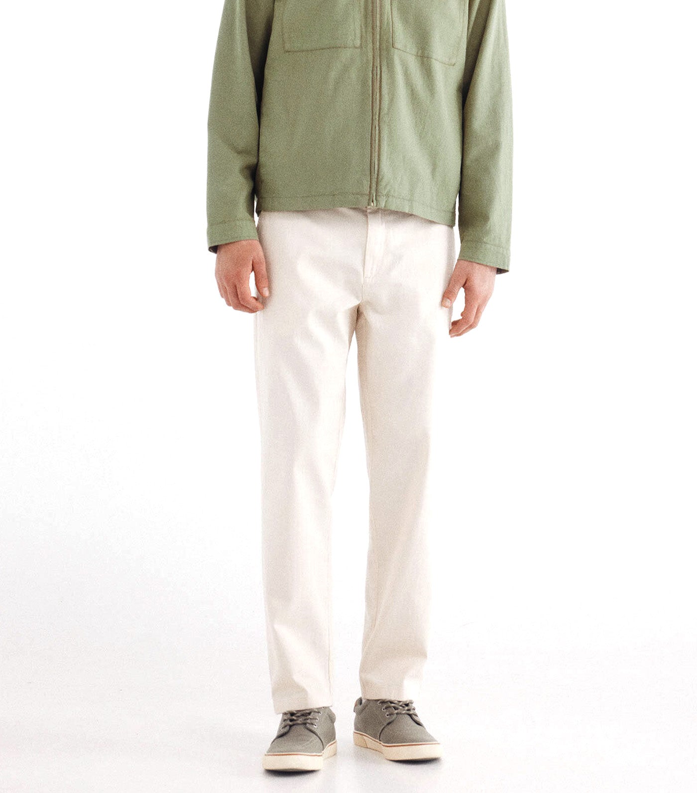 Slim Fit Herringbone Trousers White