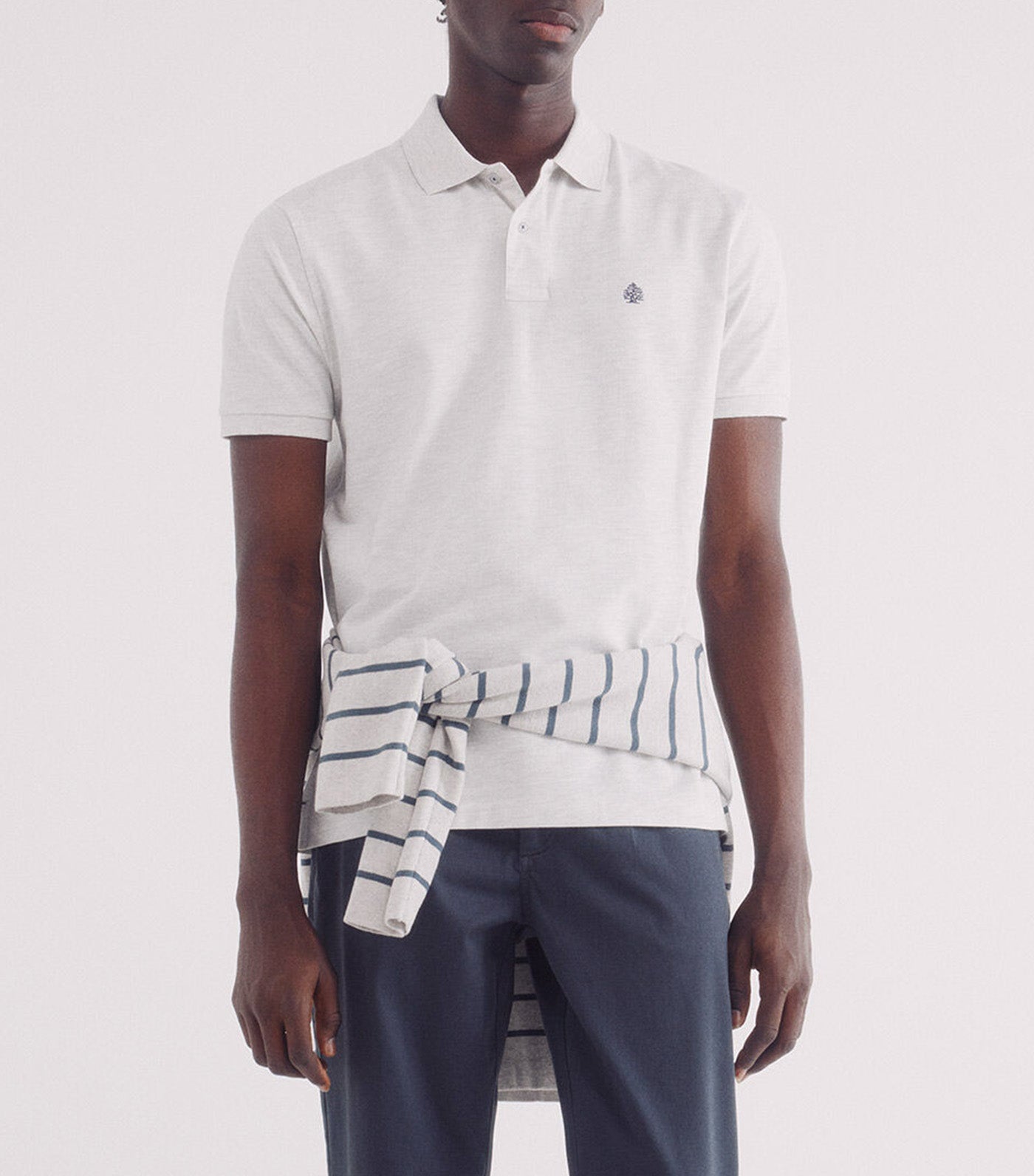 Regular Fit Basic Fancy Piqué Polo Light Gray