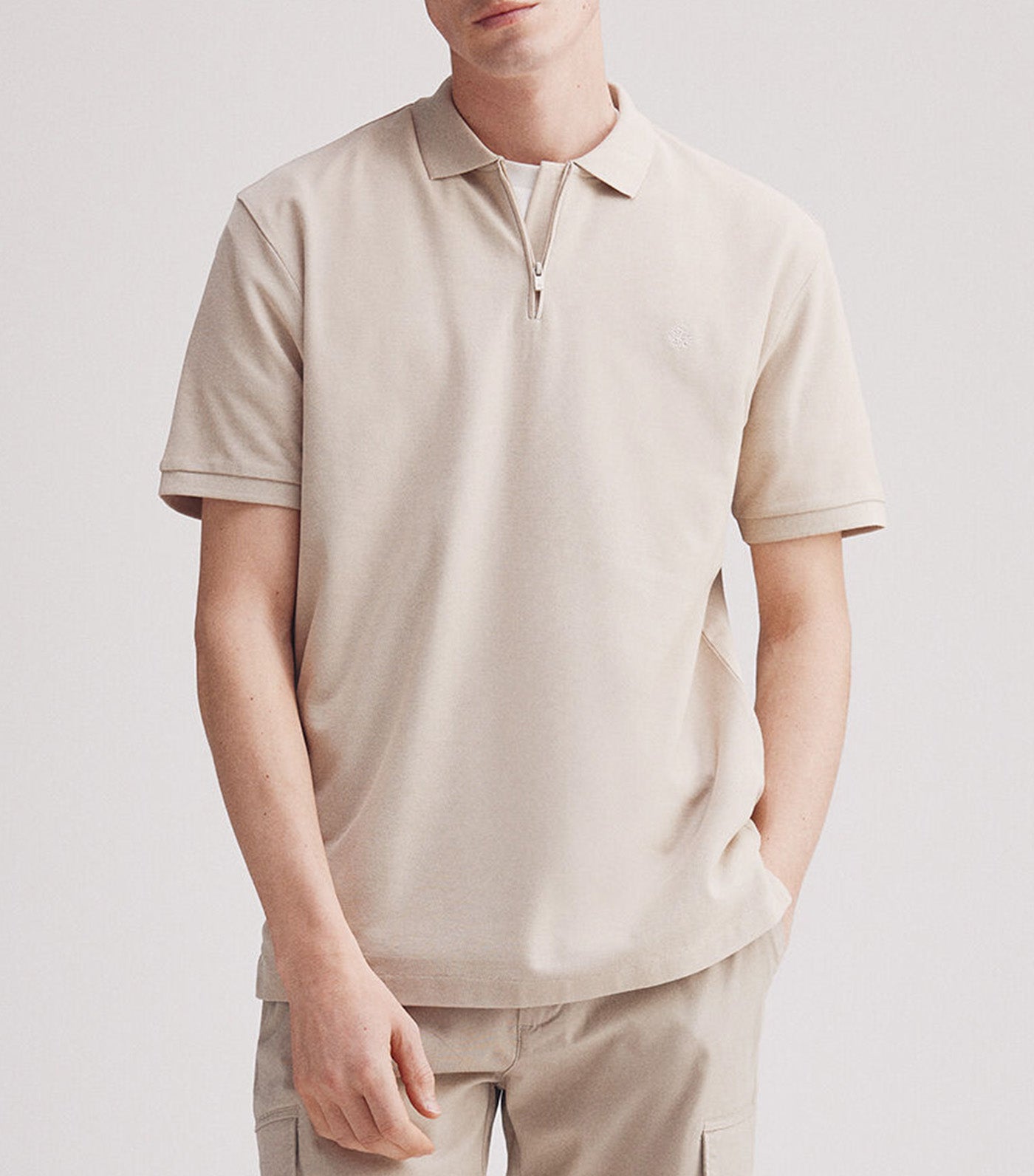 Regular Fit Zip Fastening Piqué Polo