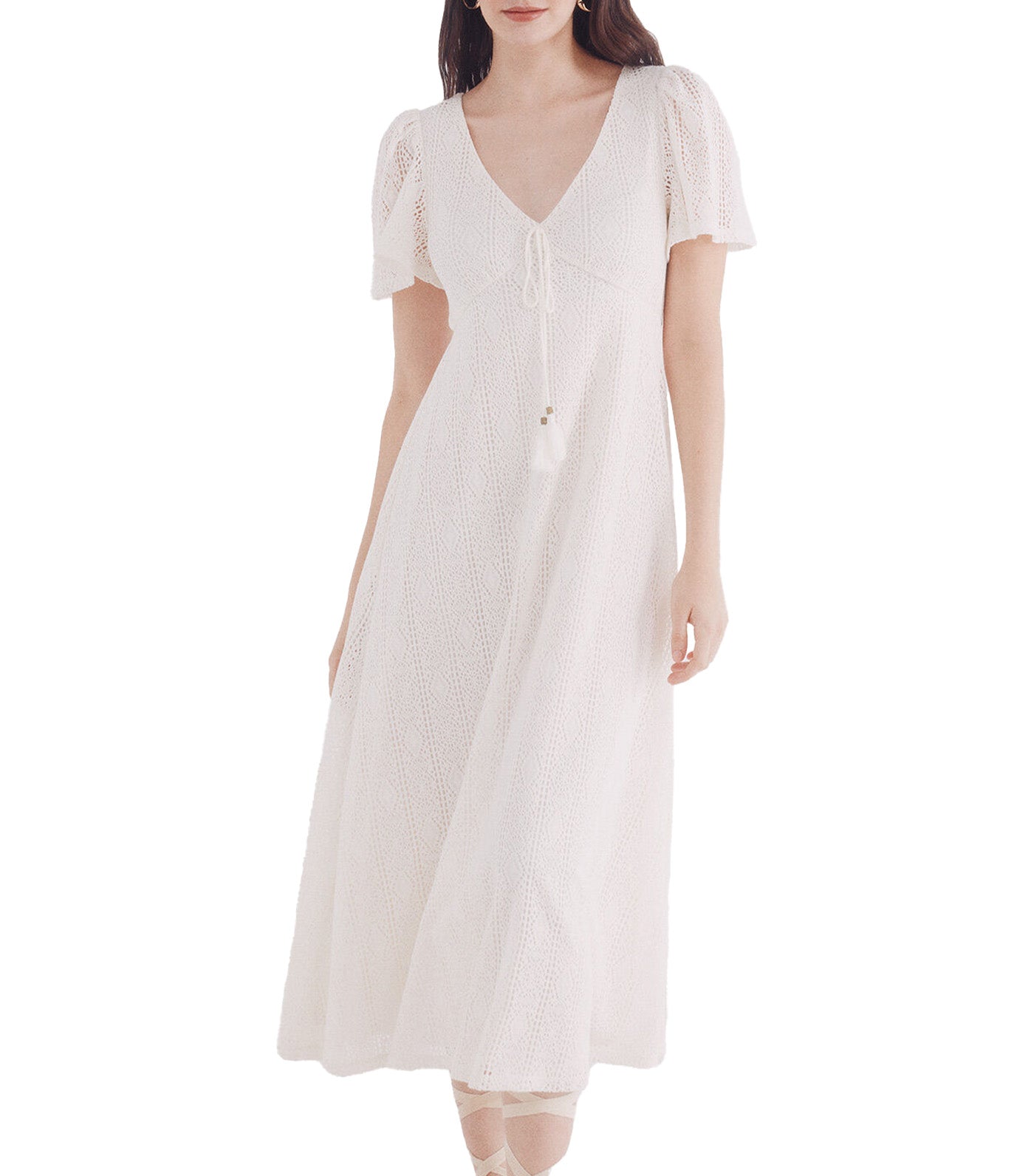 Cape Sleeve Crochet Midi Dress