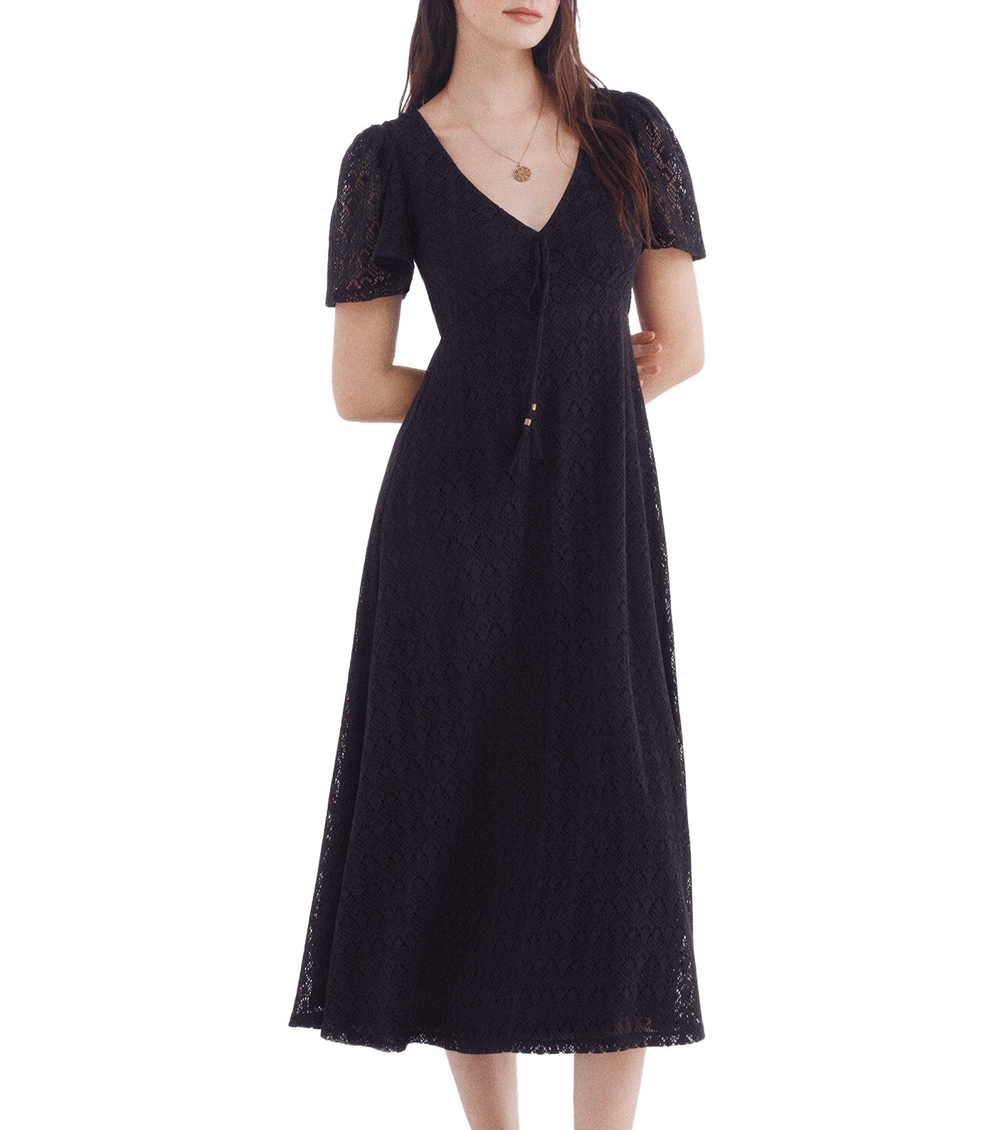 Cape Sleeve Crochet Midi Dress