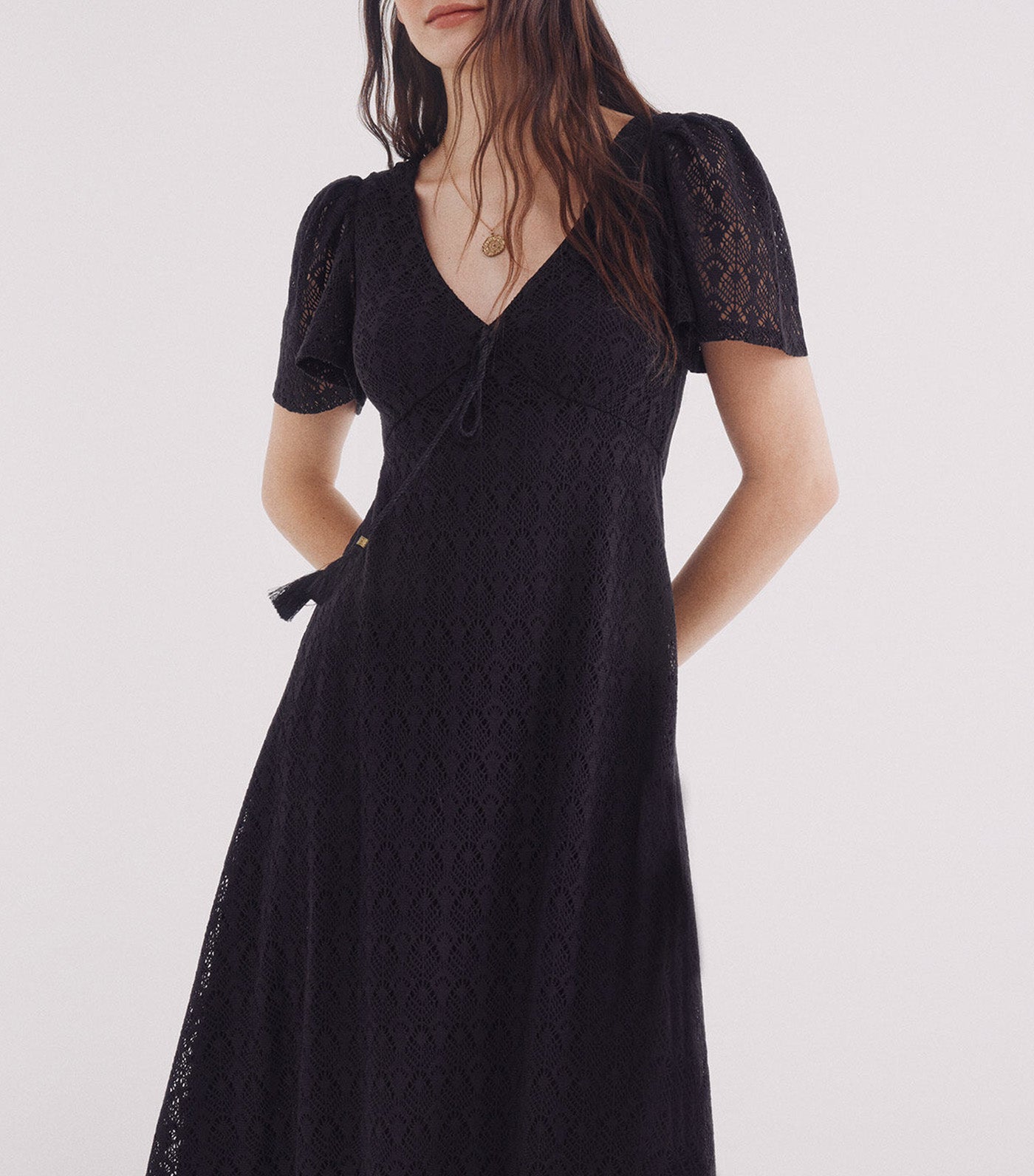 Cape Sleeve Crochet Midi Dress