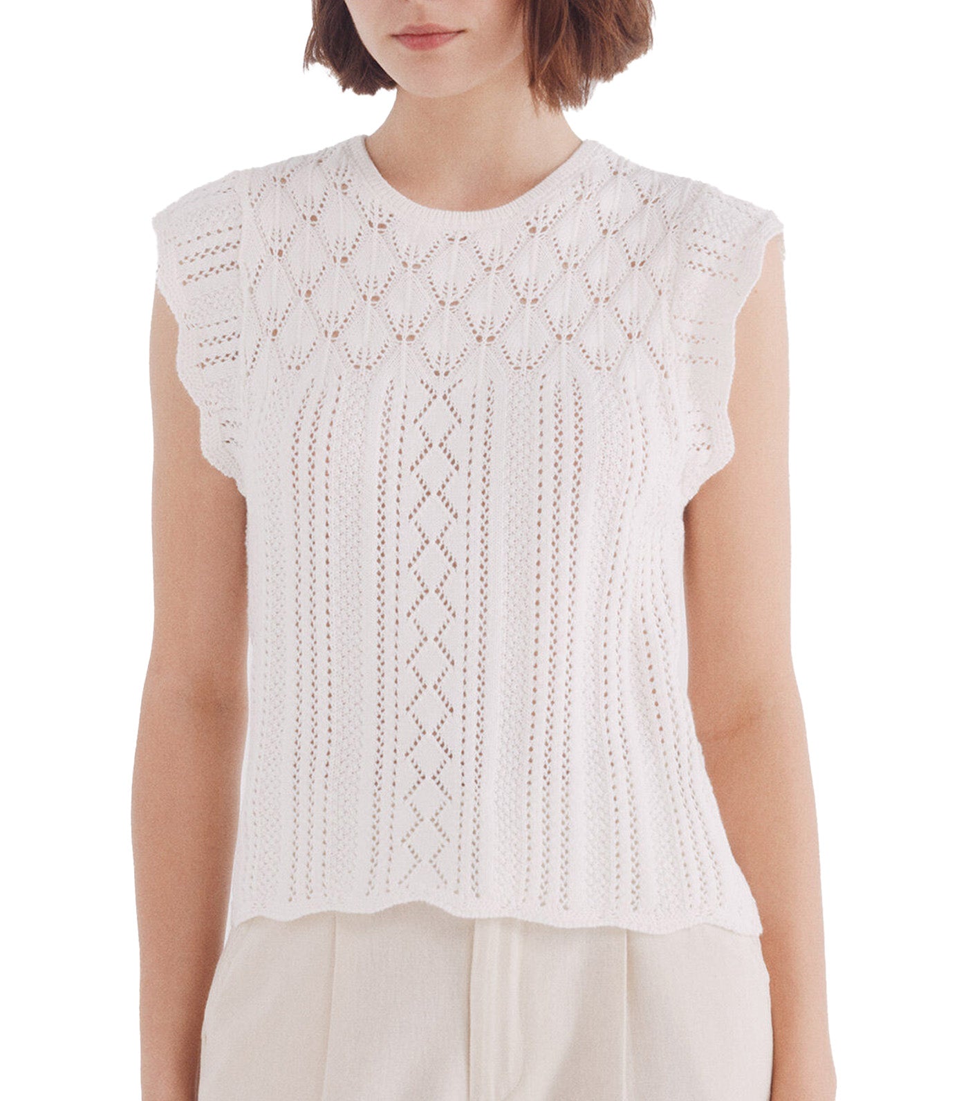 Openwork Knitted Top Beige