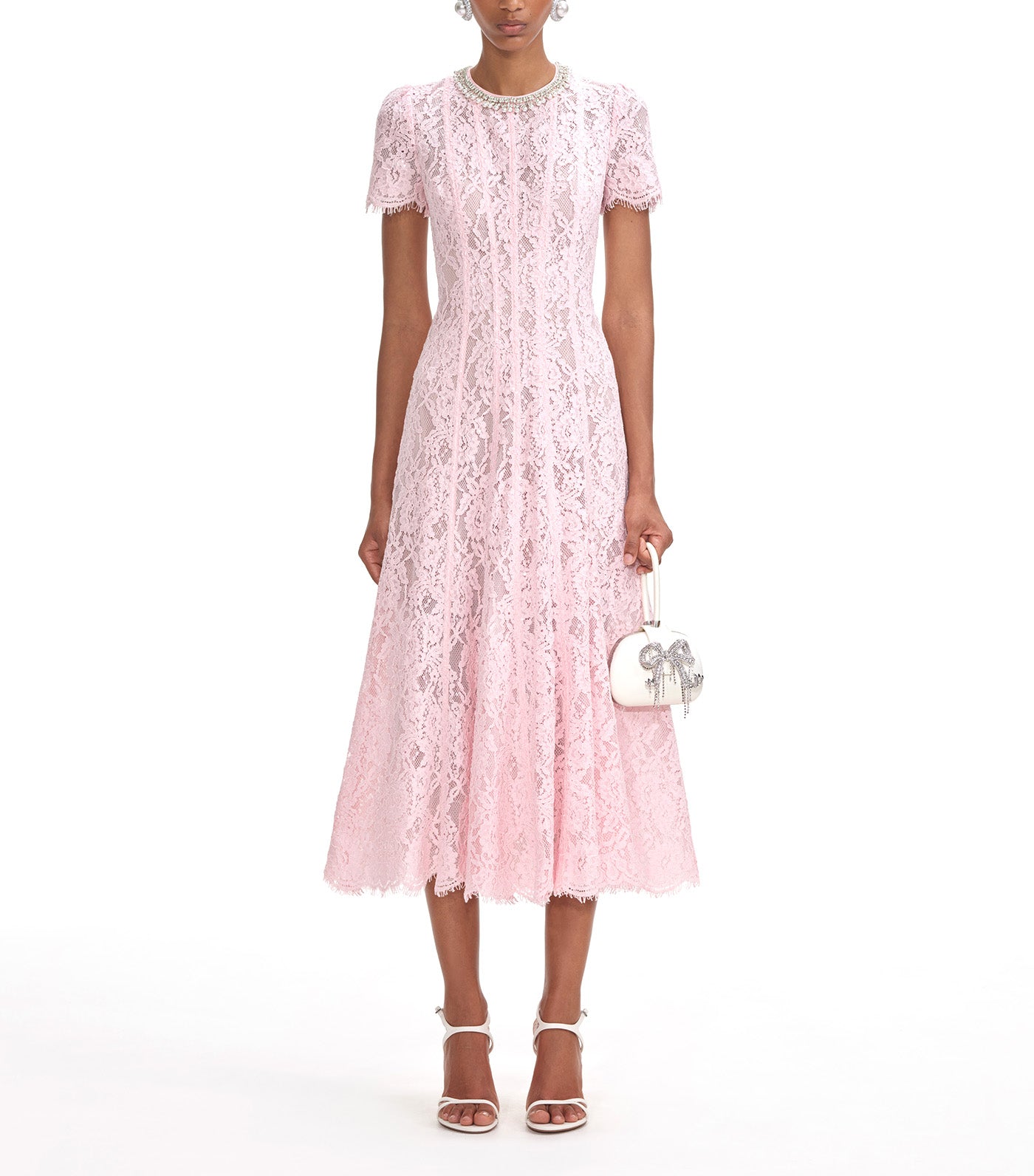 Lace Embellished Midi Dress Pink