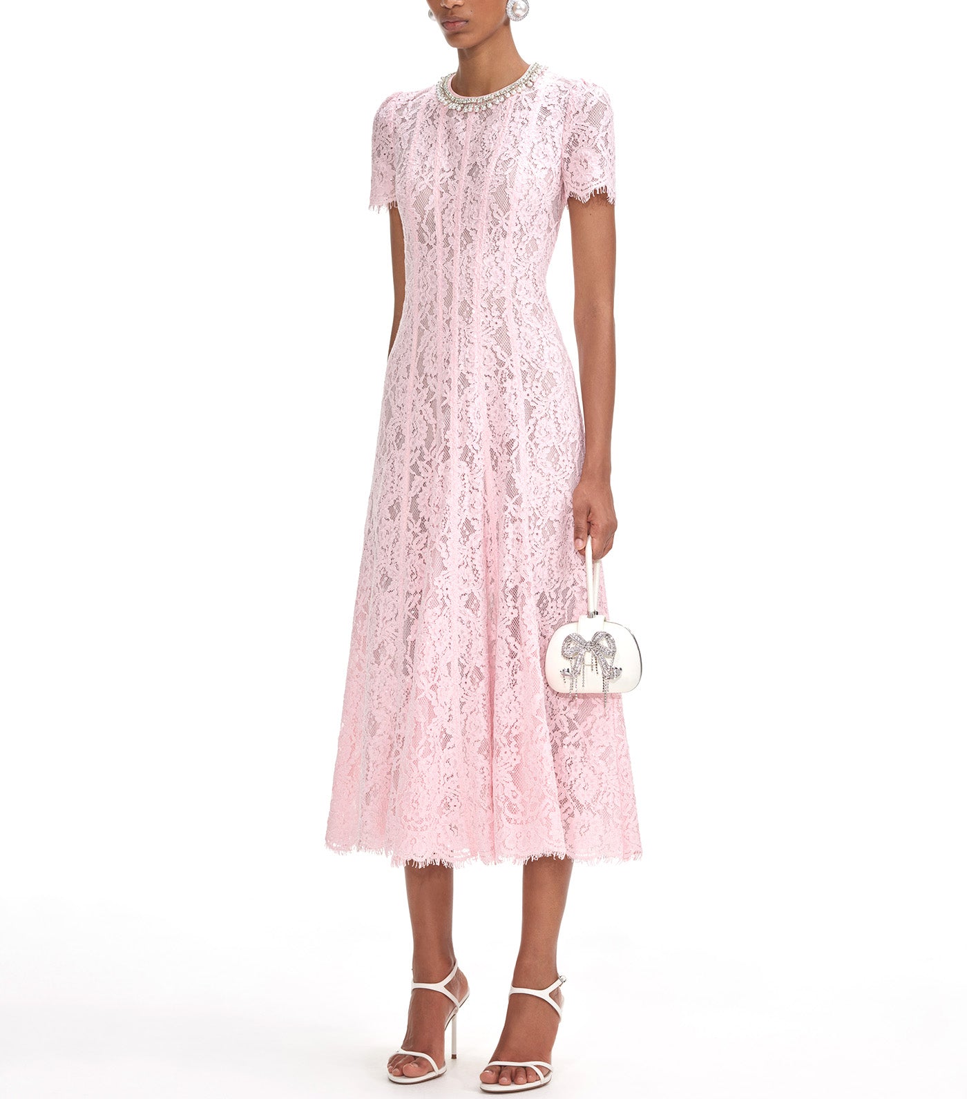 Lace Embellished Midi Dress Pink