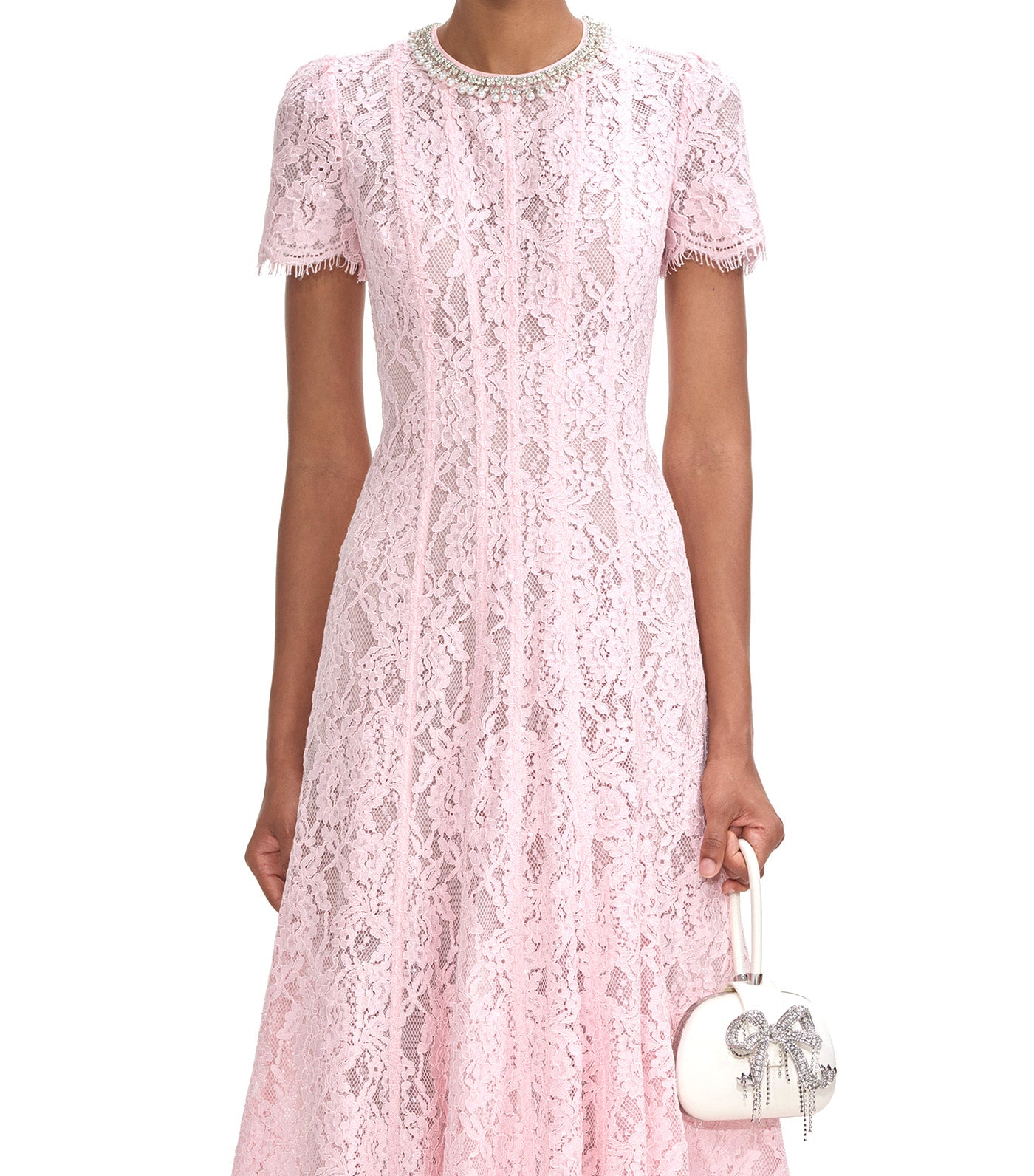 Lace Embellished Midi Dress Pink