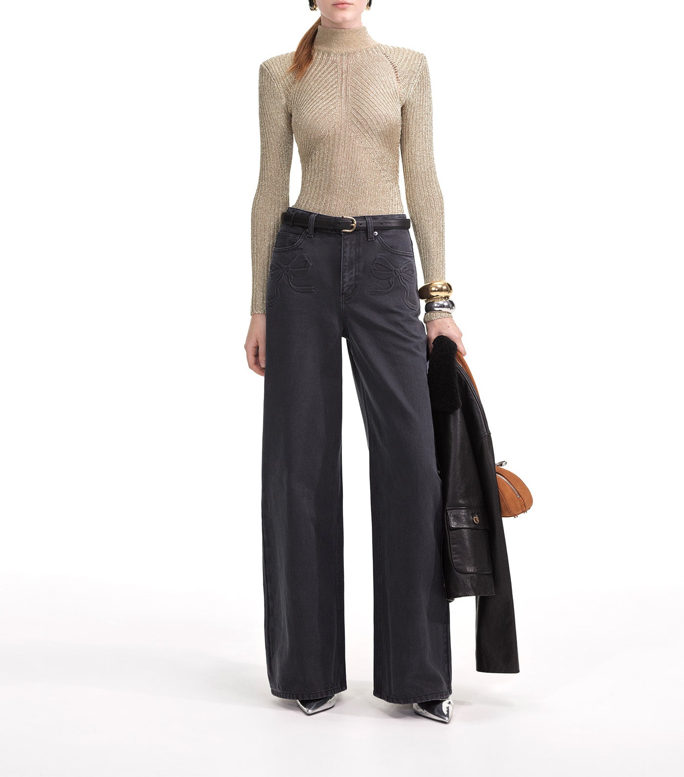 Denim Bow Motif Jeans Gray