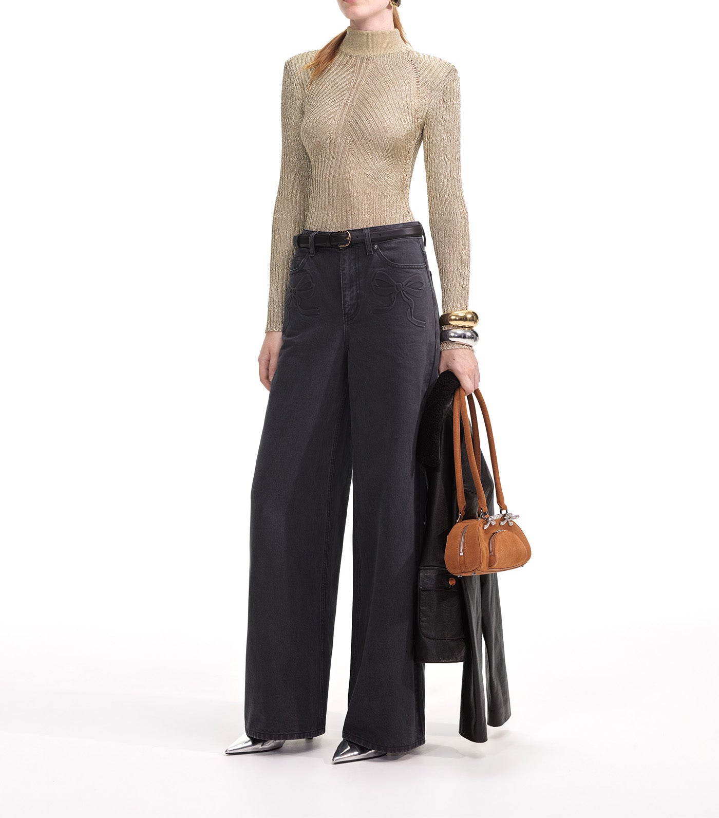 Denim Bow Motif Jeans Gray