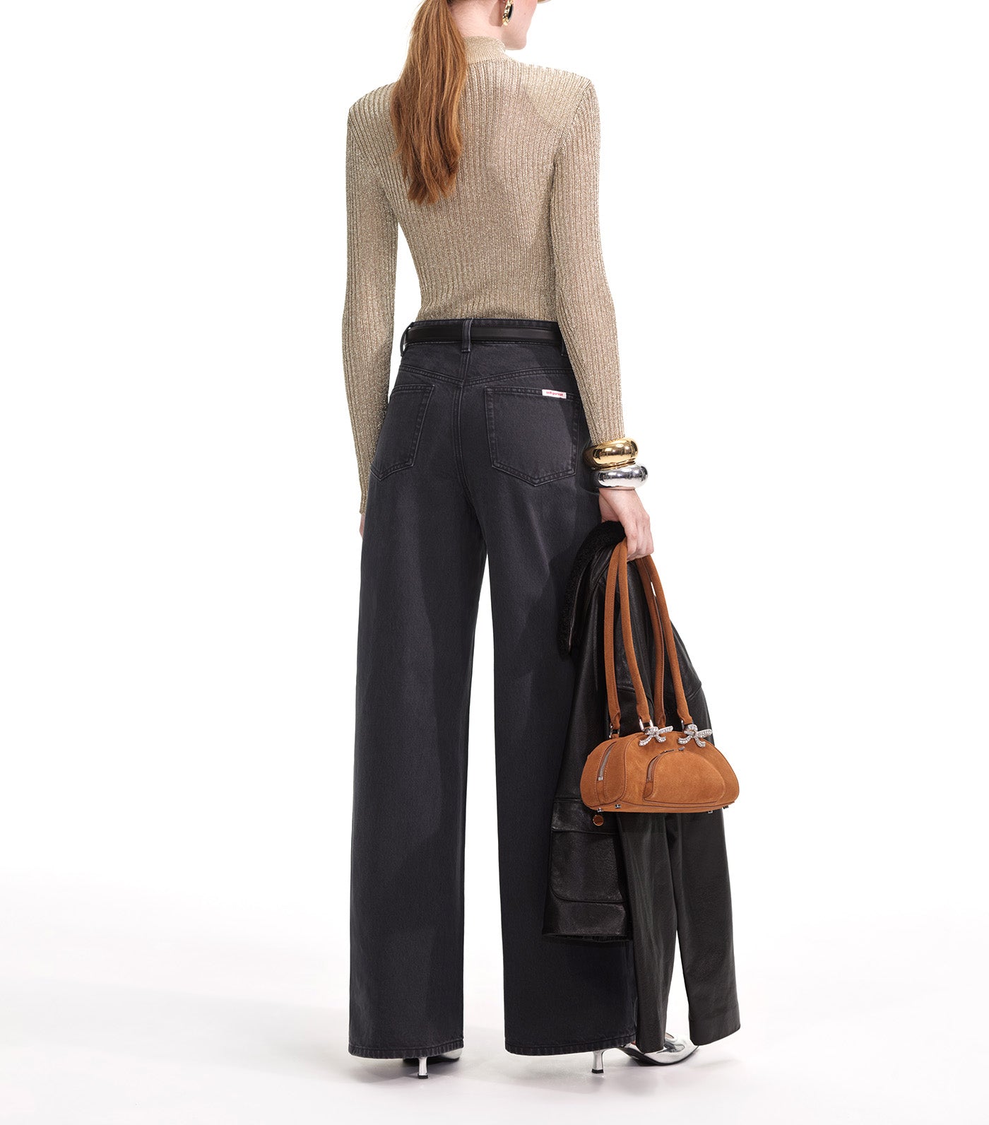 Denim Bow Motif Jeans Gray