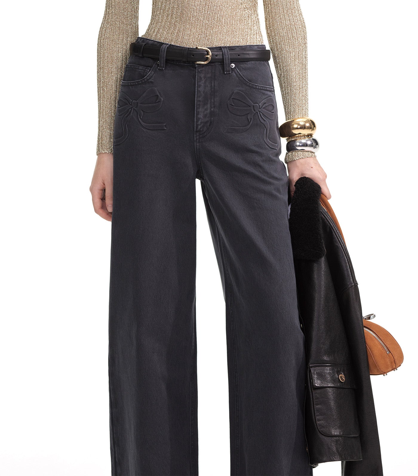 Denim Bow Motif Jeans Gray