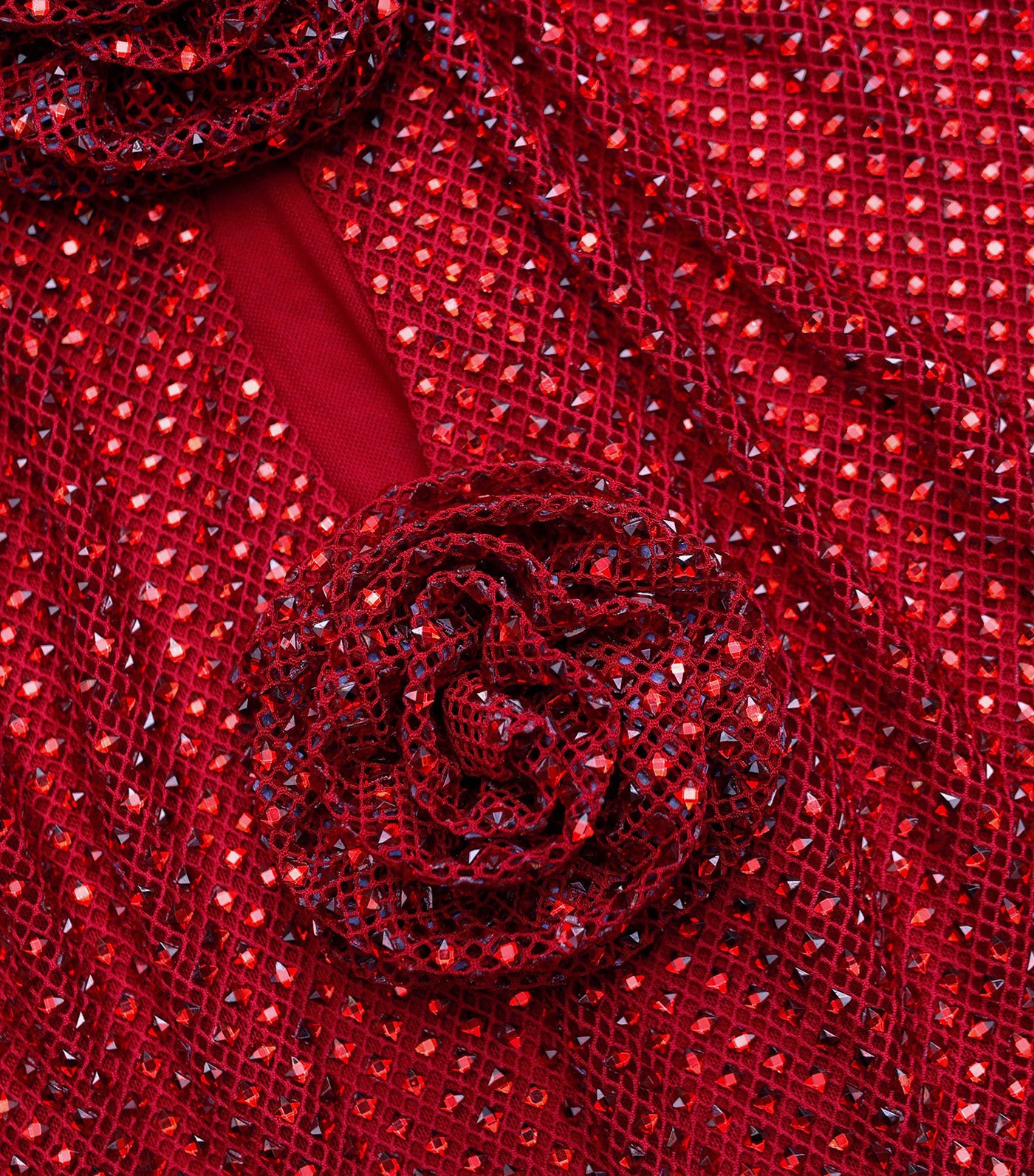 Rhinestone Fishnet Top Red