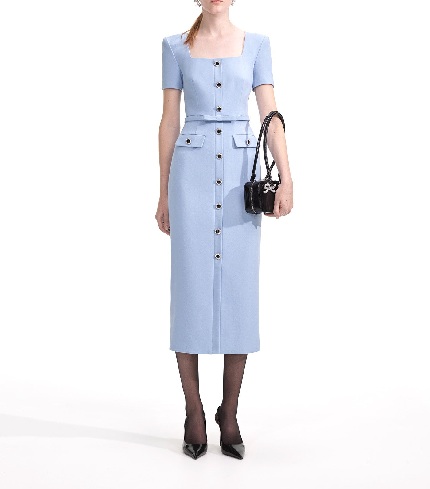 Crepe Button Midi Dress Blue