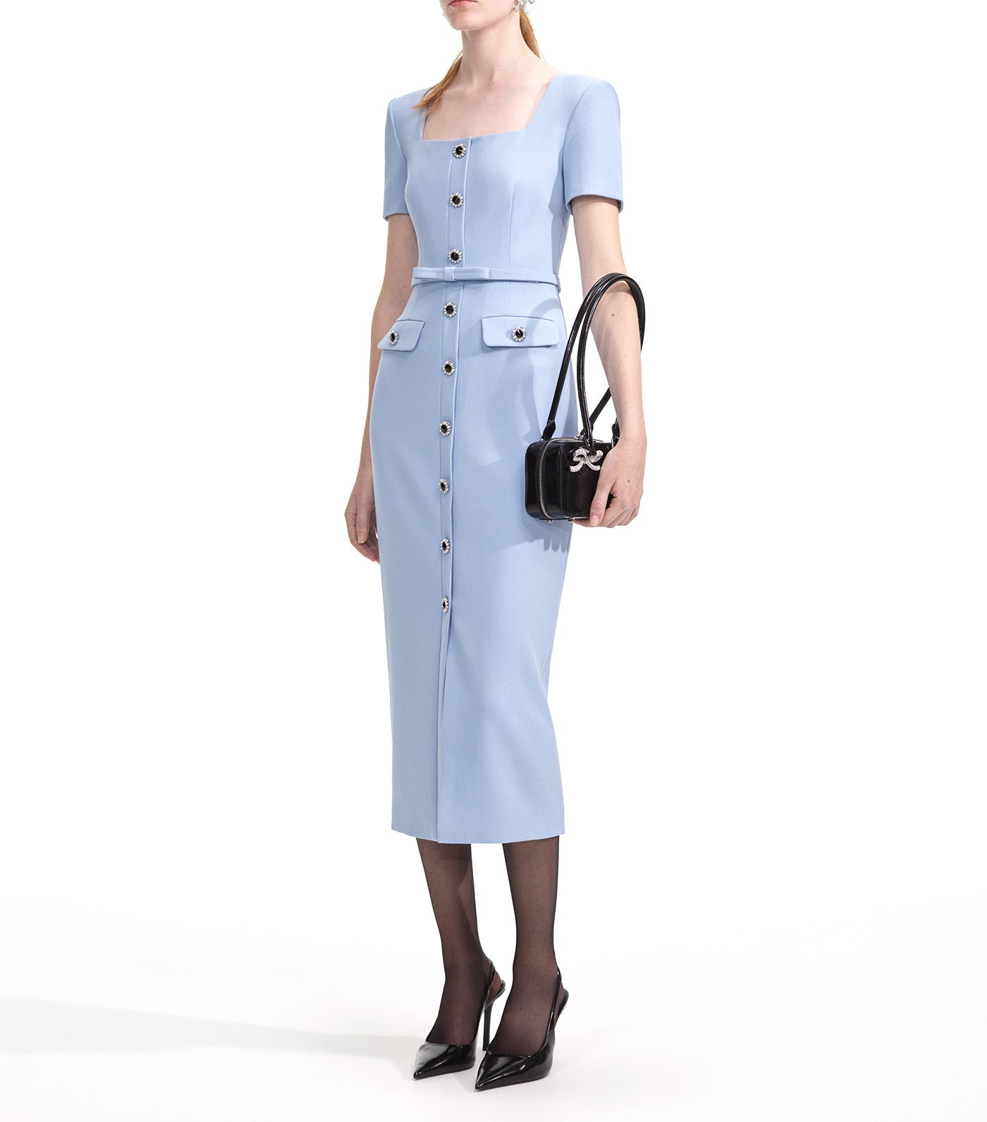 Crepe Button Midi Dress Blue