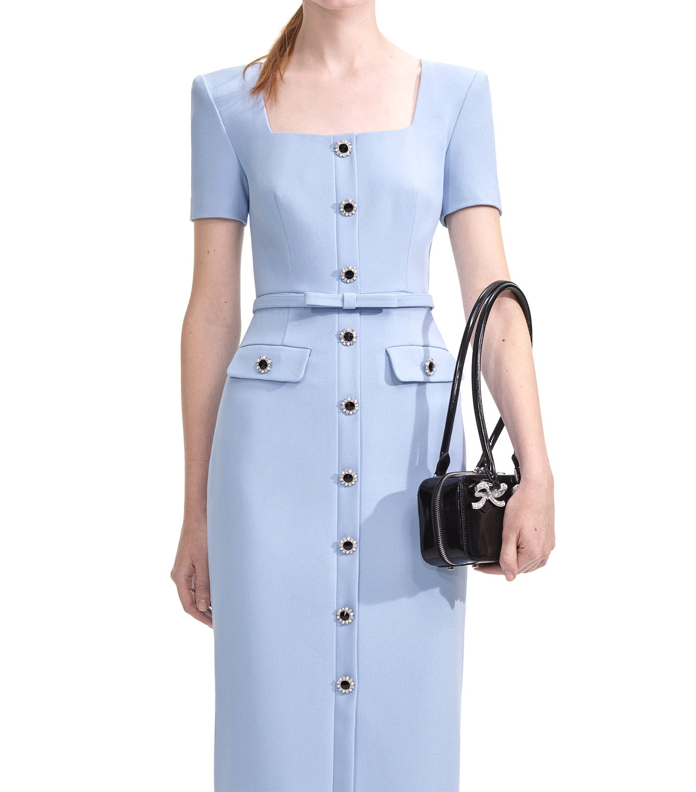 Crepe Button Midi Dress Blue