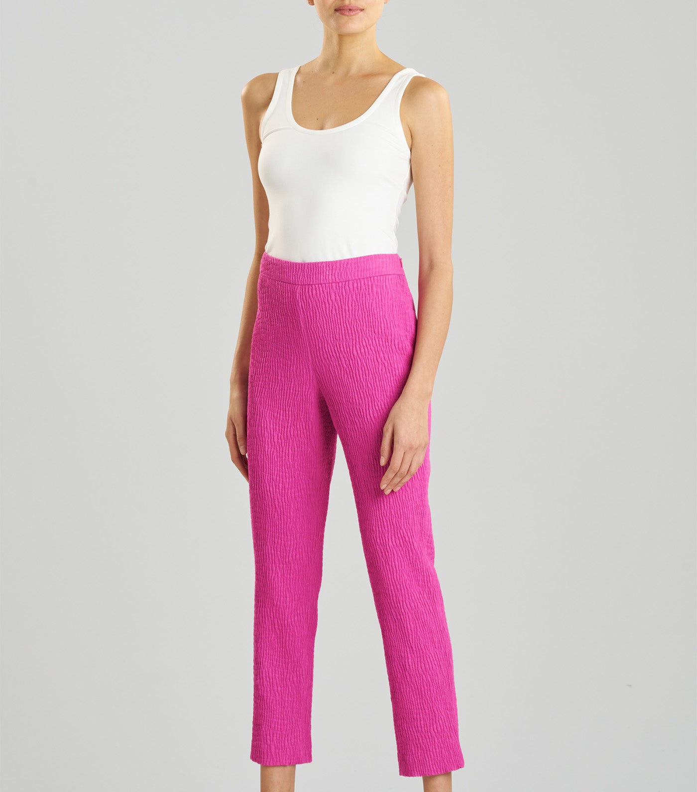 Textured Cotton Jacquard Ankle Pants Bright Berry
