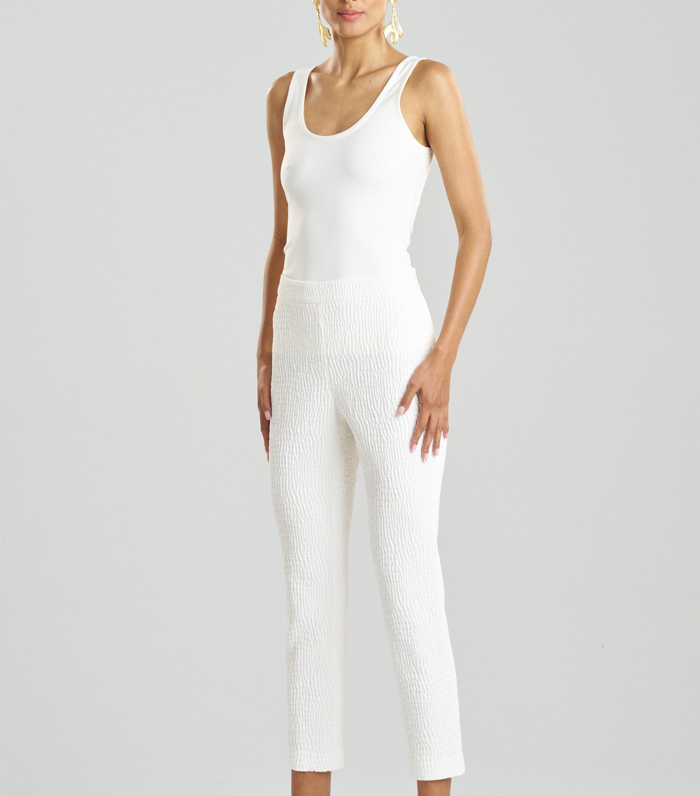 Textured Cotton Jacquard Ankle Pants White