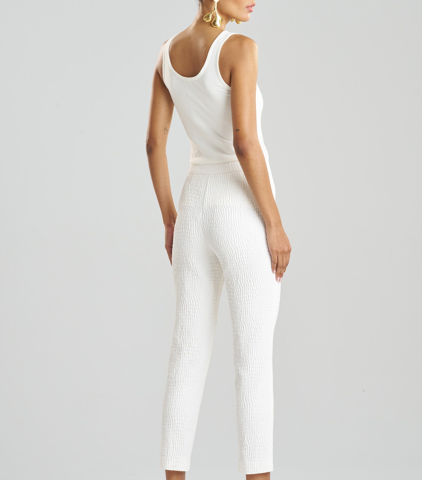 Textured Cotton Jacquard Ankle Pants White