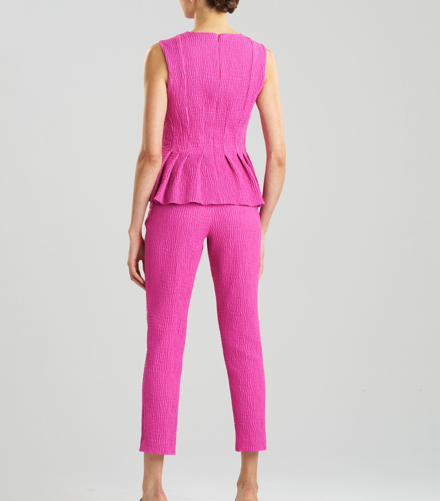 Textured Cotton Jacquard Peplum Top Bright Berry