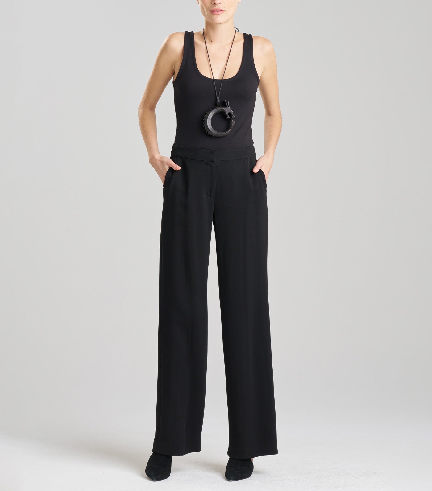 Stretch Crepe Straight Leg Pants Midnight Navy