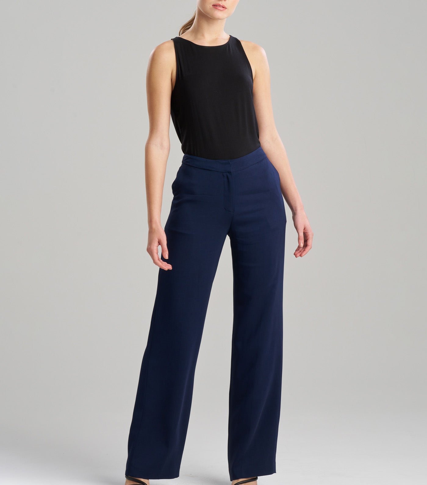 Stretch Crepe Straight Leg Pants Midnight Navy