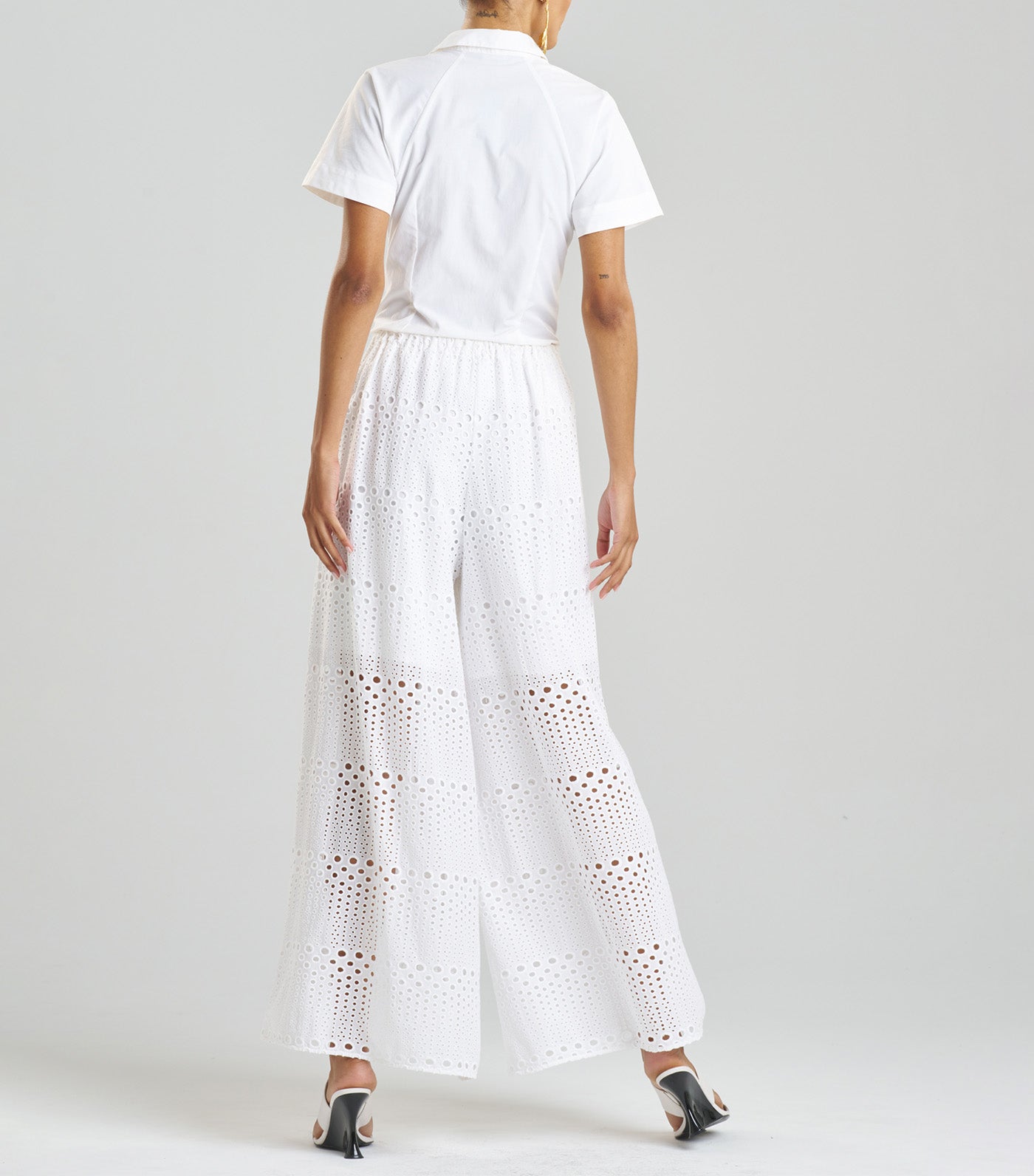 Round Eyelet Pants White
