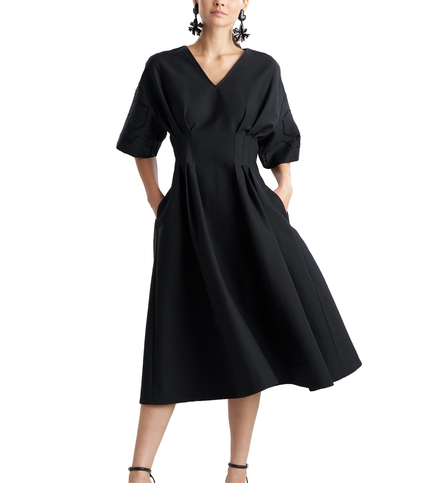 Canvas Cotton Embroidered Dress Black