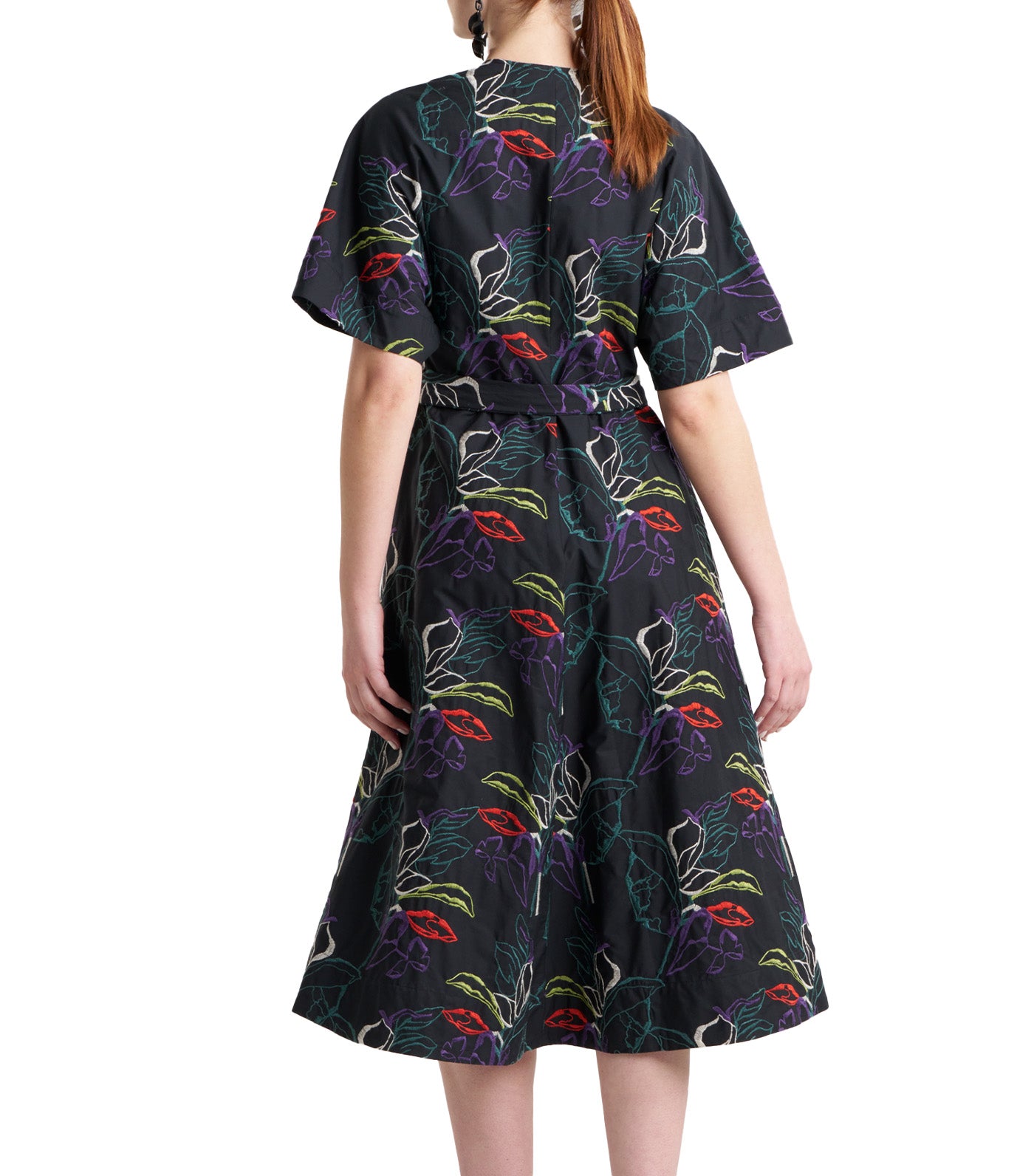 Yoru Embroidered Cotton Poplin Kimono Wrap Dress Black Deep Orchid