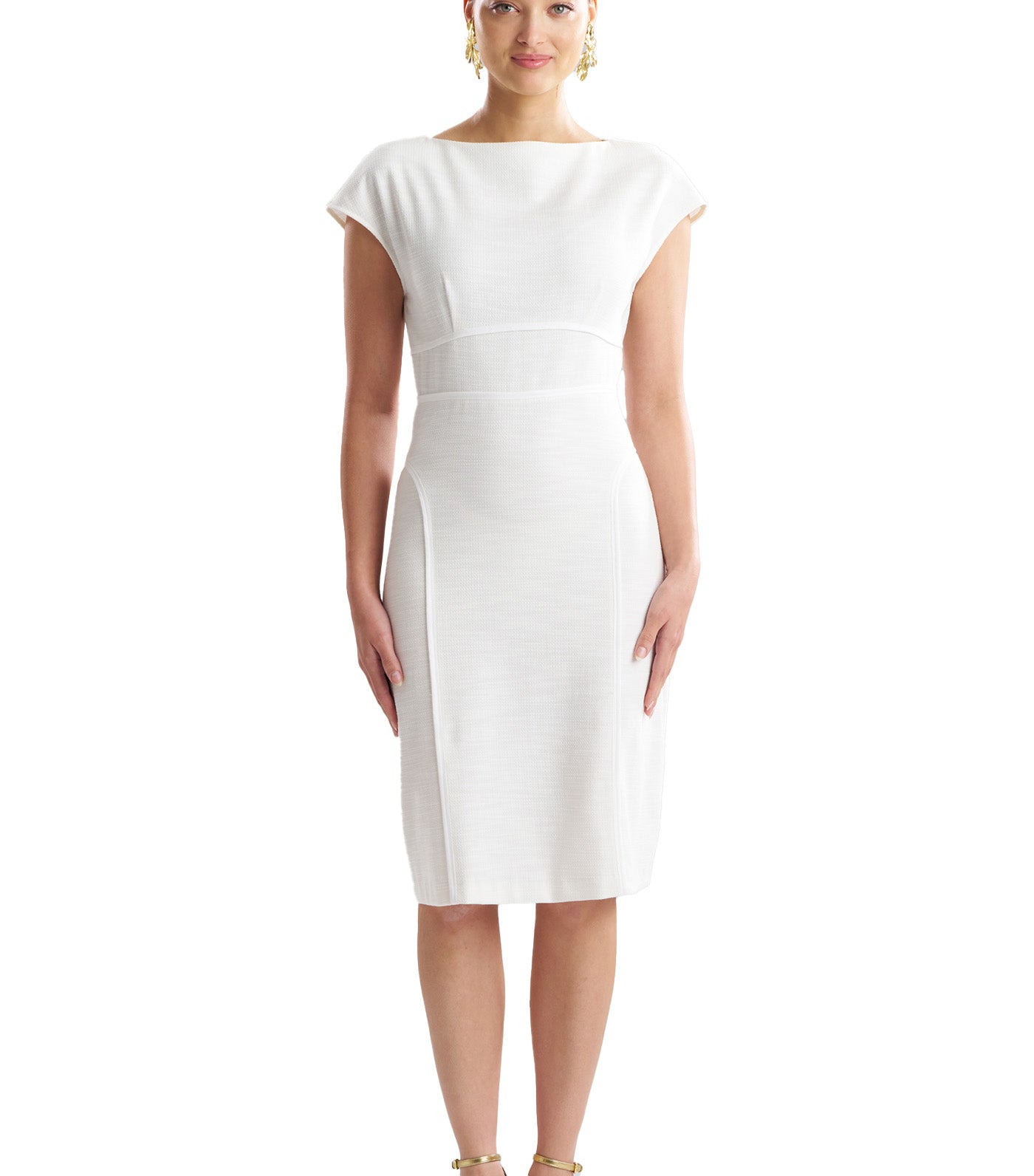 Natori Ready-To-Wear Stretch Basketweave Cotton Sheath Dress Warm White