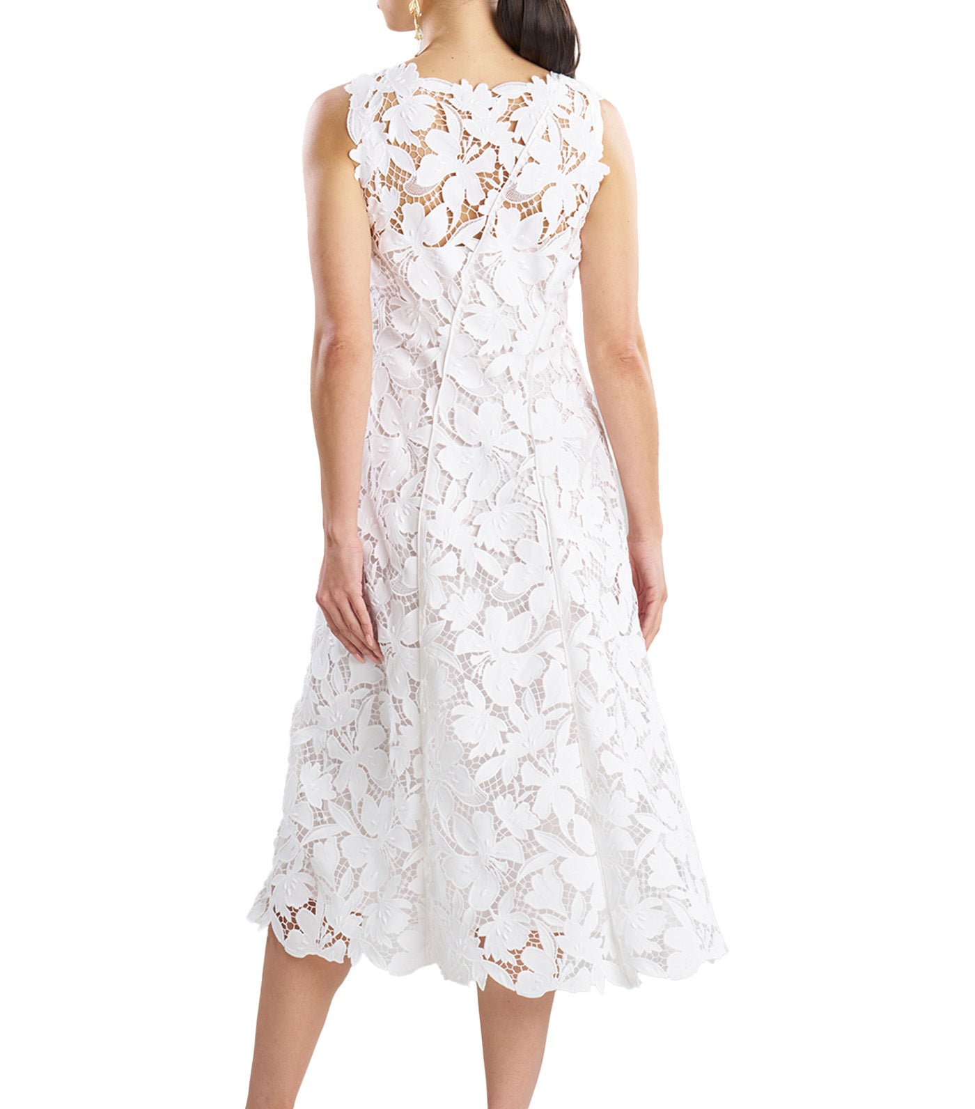 Natori Ready-To-Wear Peony Floral Lace Asymmetric Seam Dress White