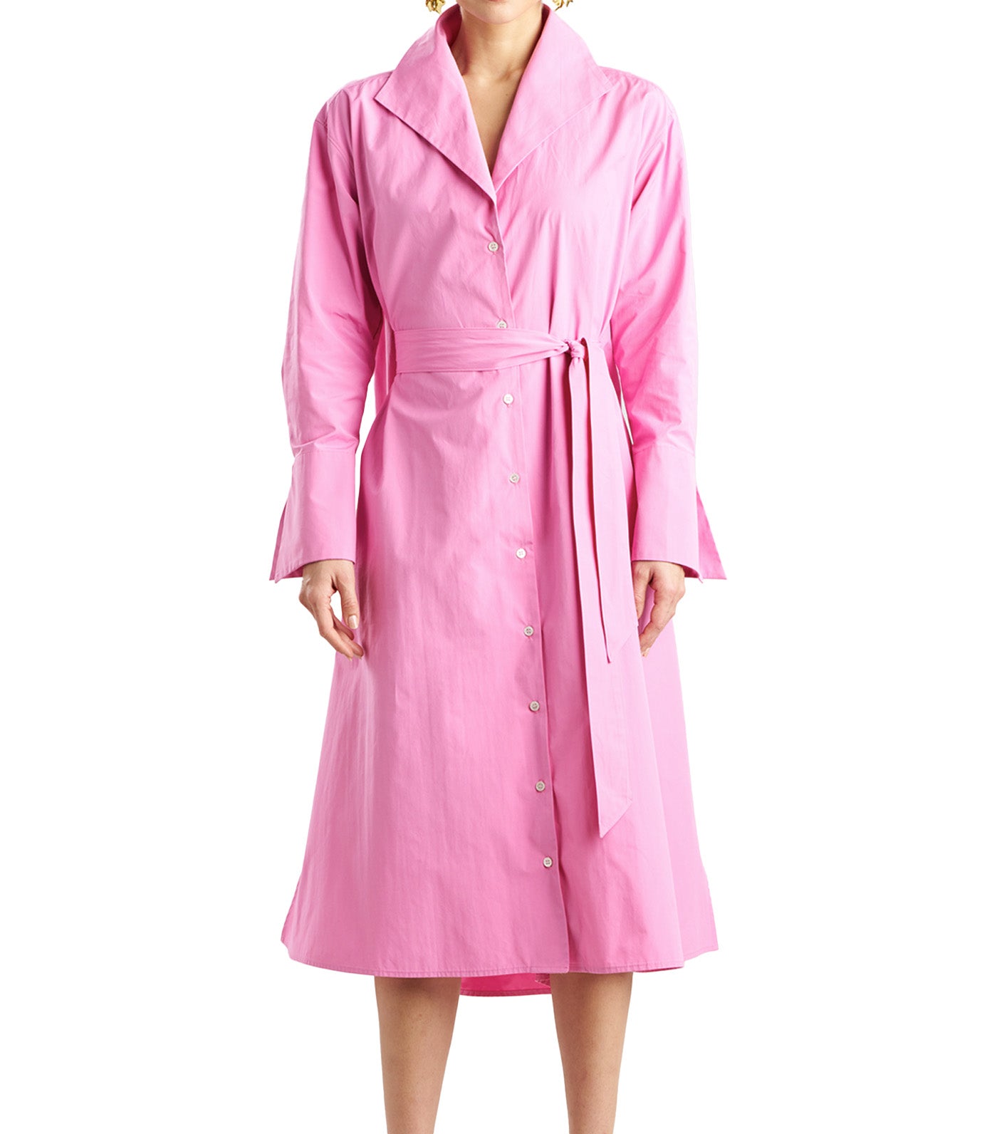 Tech Cotton Taffeta Tunnel Belted Trapeze Dress Fresh Pink