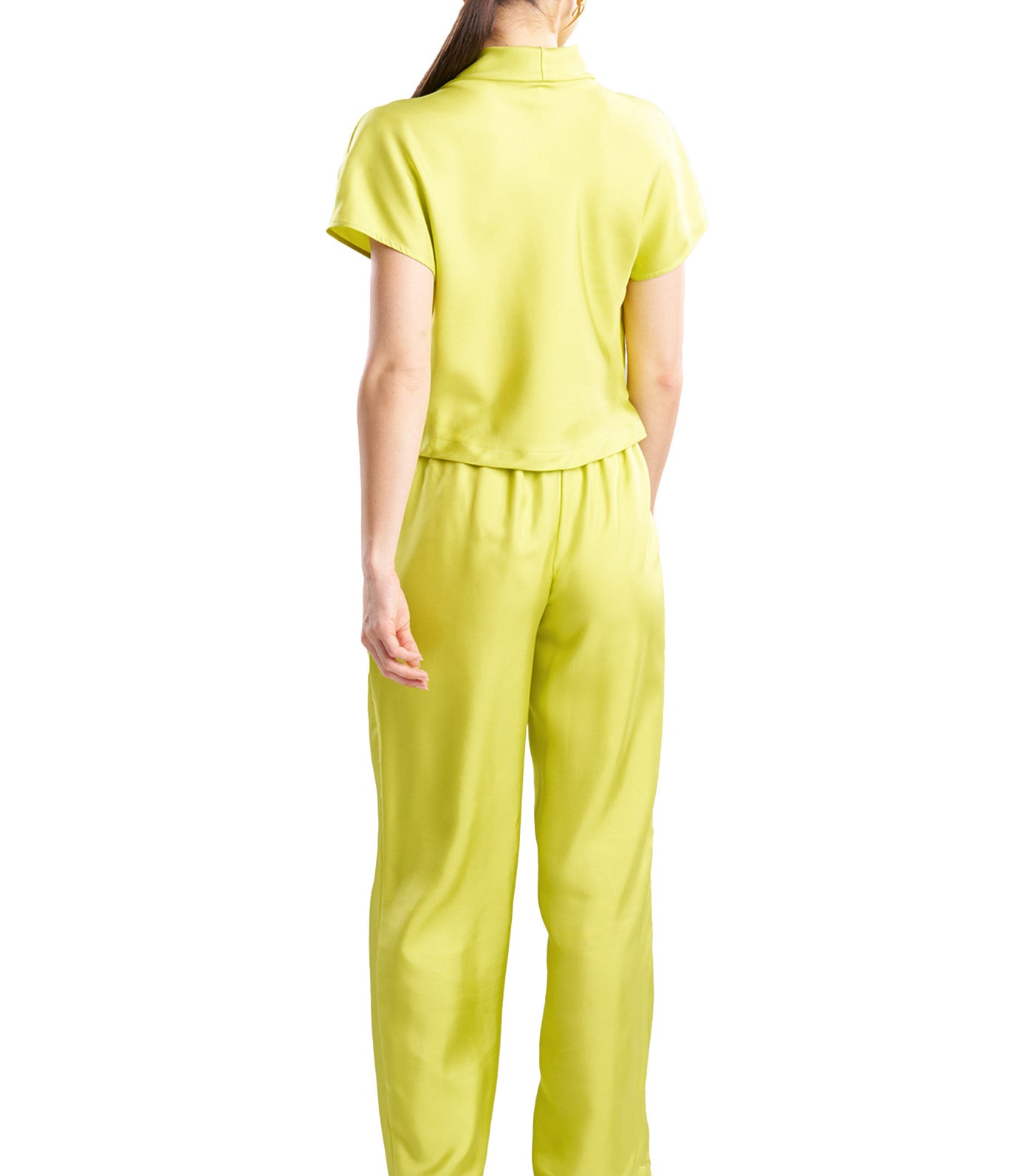 Natori Ready-To-Wear Solid Silk Twill Cowl Neck Top Chartreuse